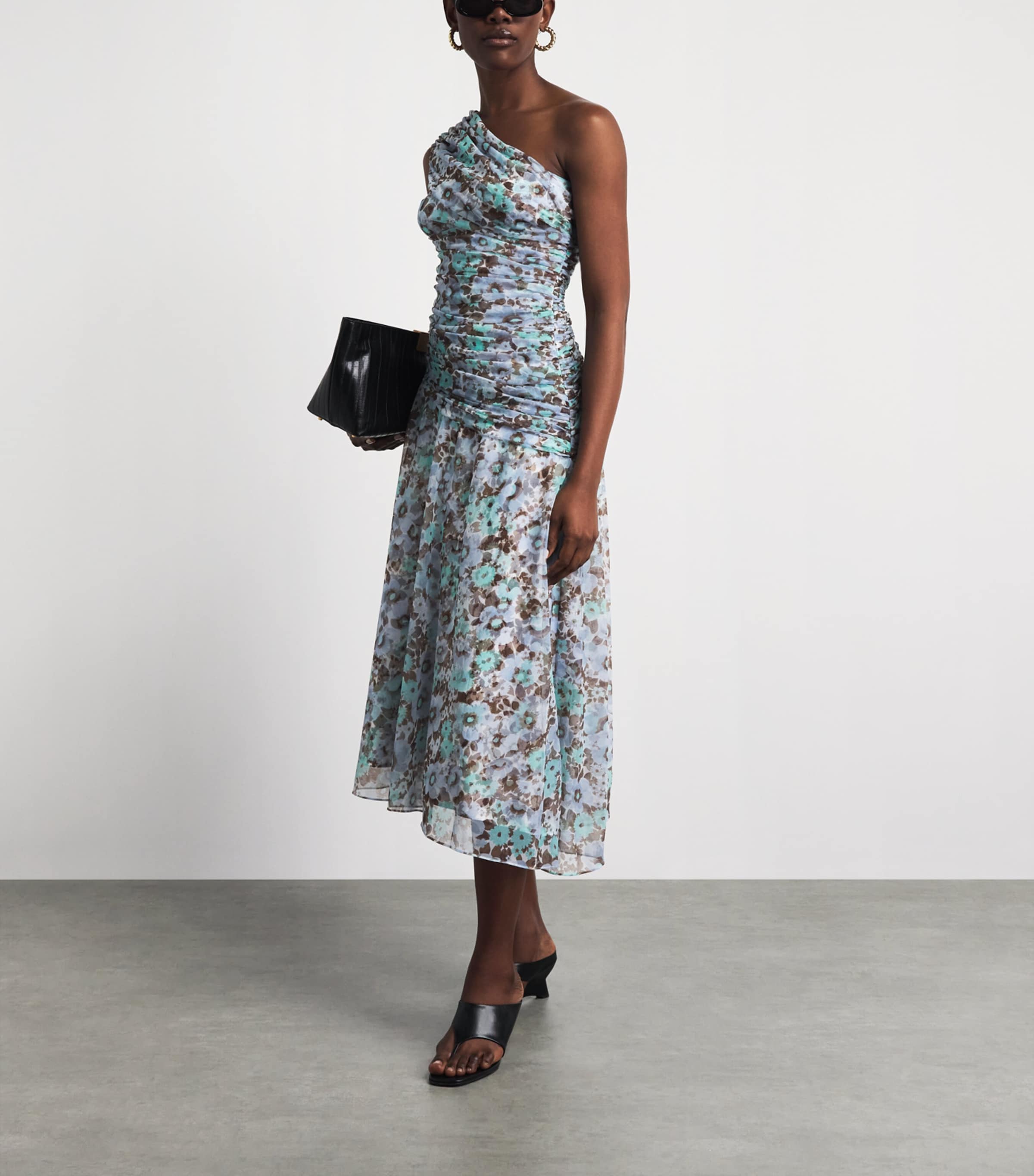 Tory Burch Womens Floral Satin Midi Dress Blue Floral Image 2