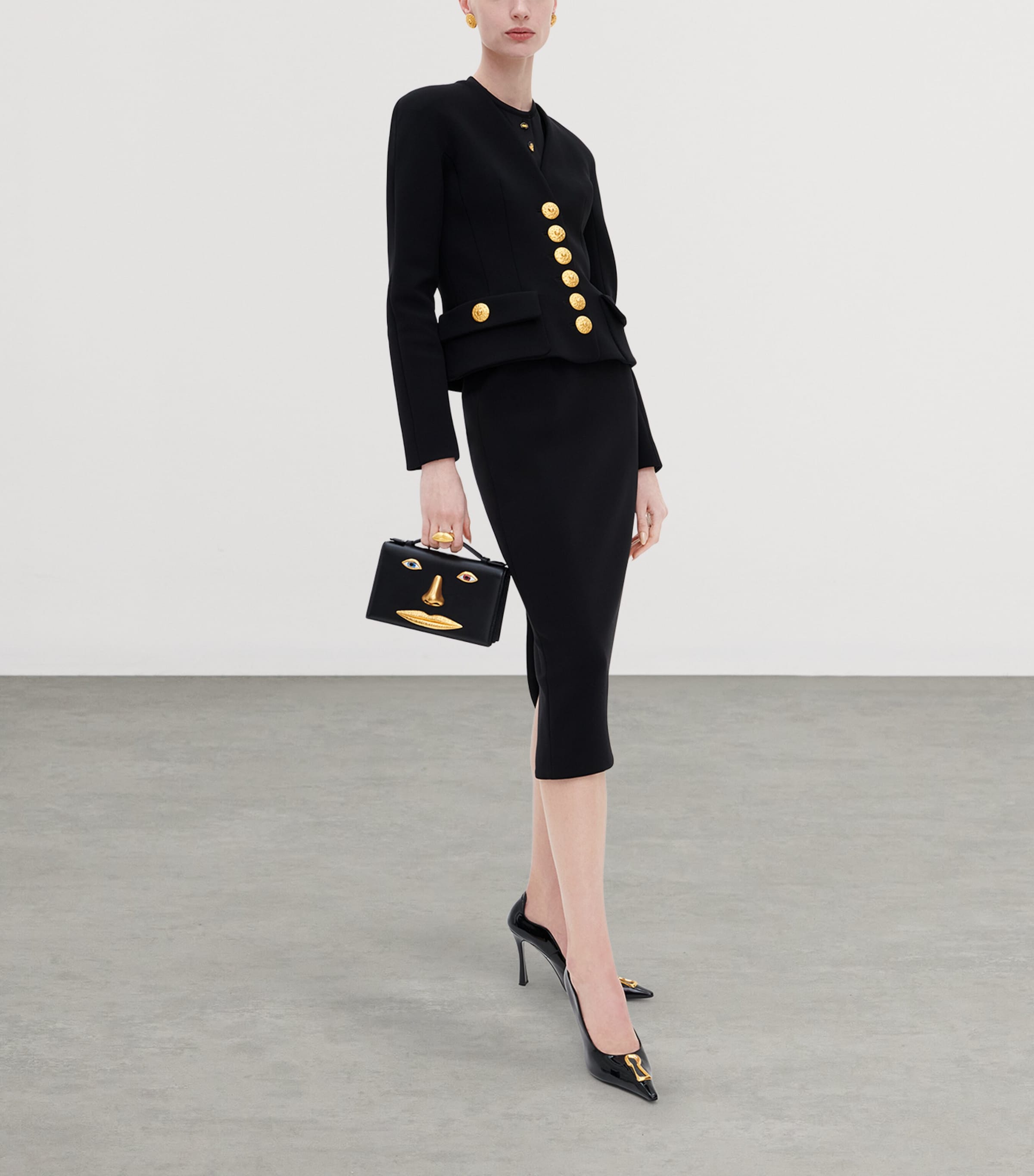 Schiaparelli Womens Virgin Wool-Blend Bijoux Pencil Skirt Black Image 2