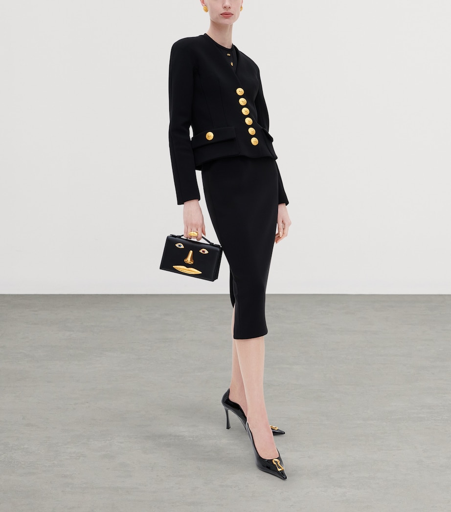 Schiaparelli Womens Virgin Wool-Blend Bijoux Pencil Skirt Black Image 2