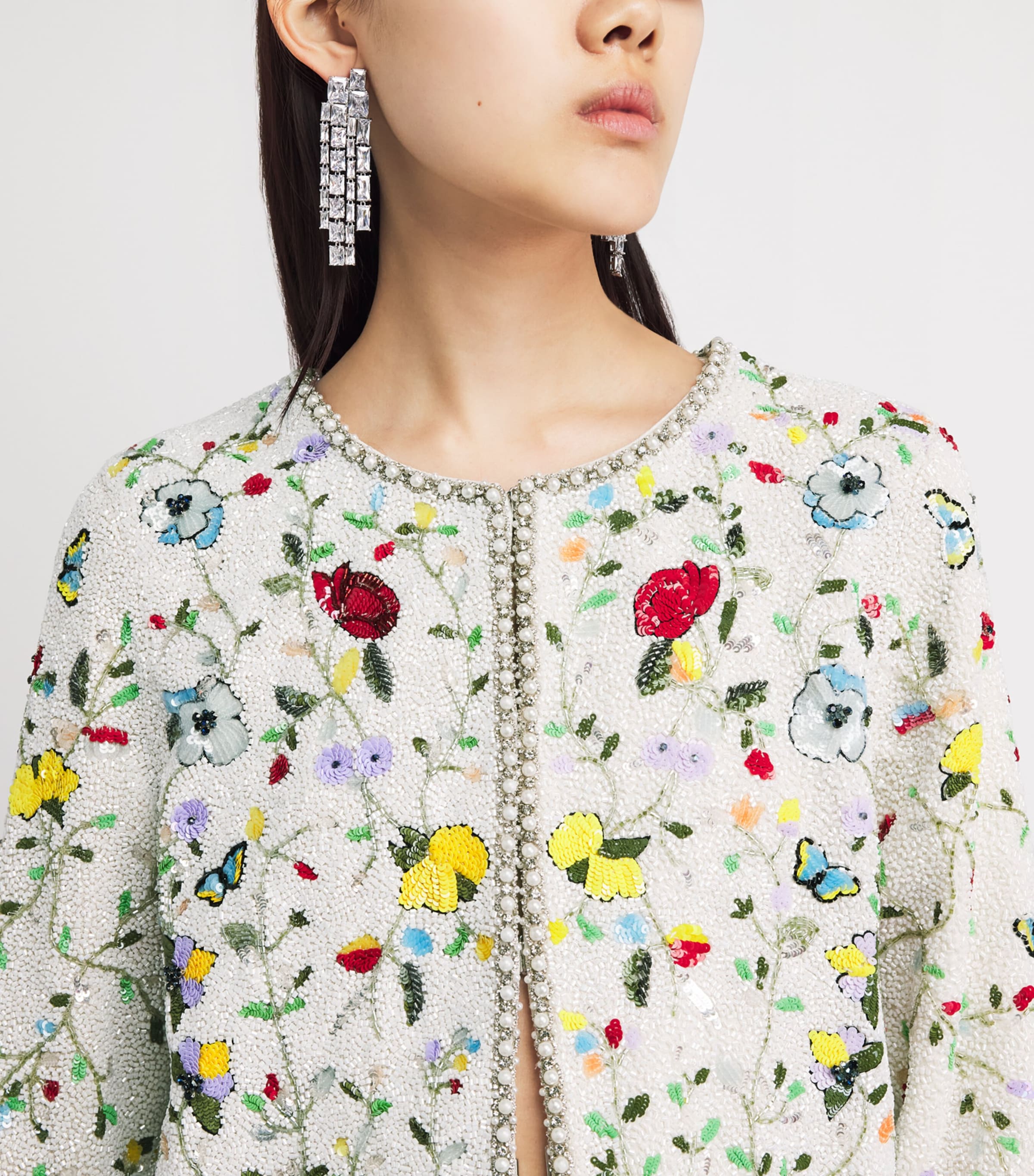Alice+Olivia Womens Embellished Floral Kidman Jacket Twstng Vines Off Wht Image 3