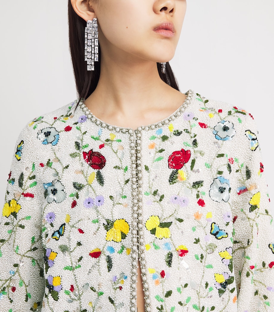 Alice+Olivia Womens Embellished Floral Kidman Jacket Twstng Vines Off Wht Image 3
