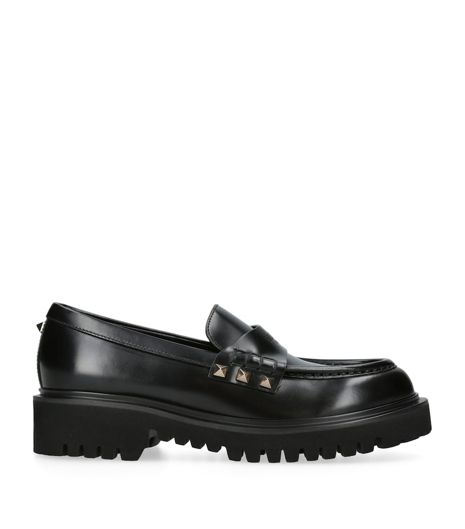 Leather Rockstud Loafers 50 BLACK Image 1