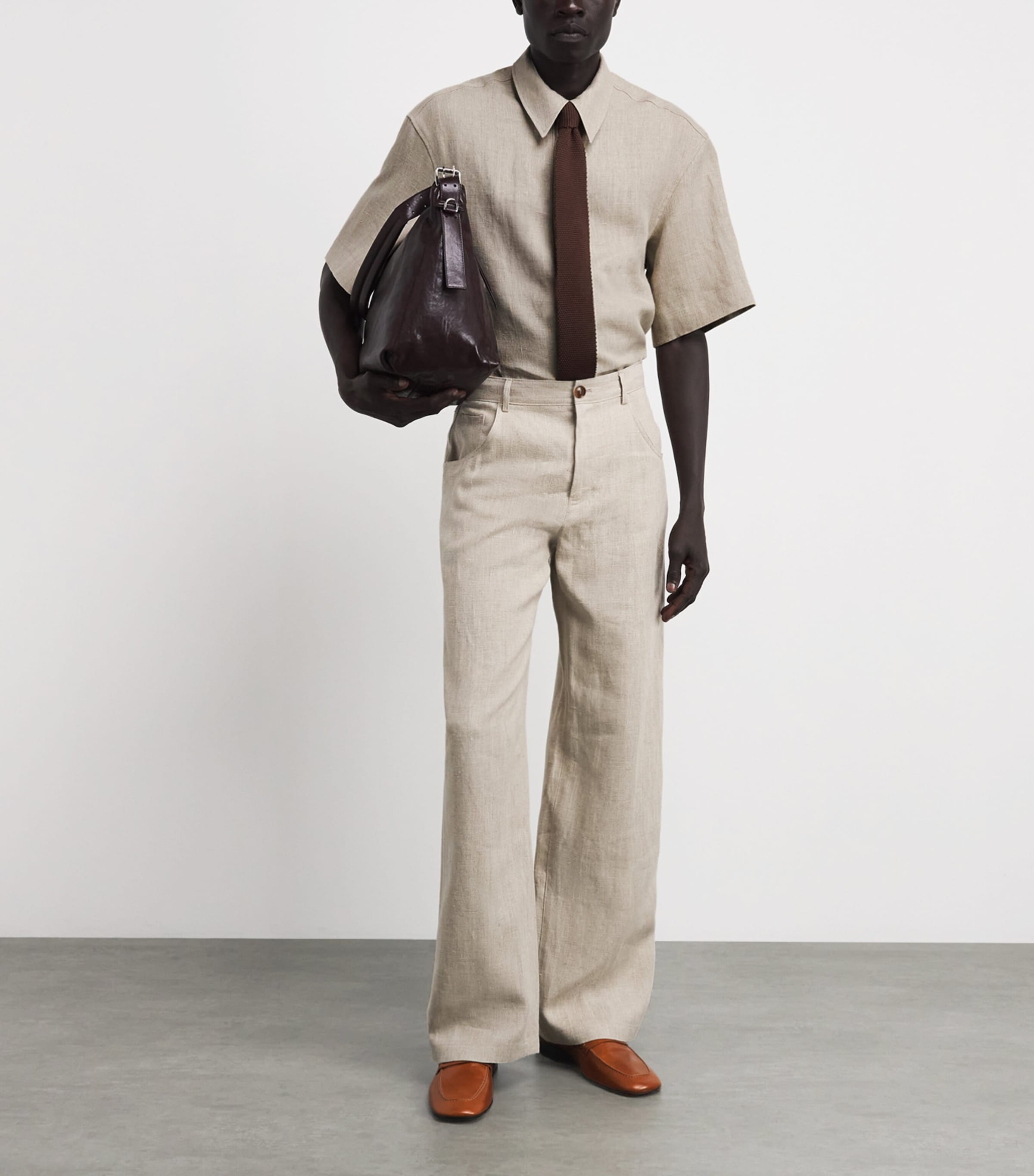 Séfr Mens Linen Dao Short-Sleeve Shirt Beige Concrete Linen Image 2