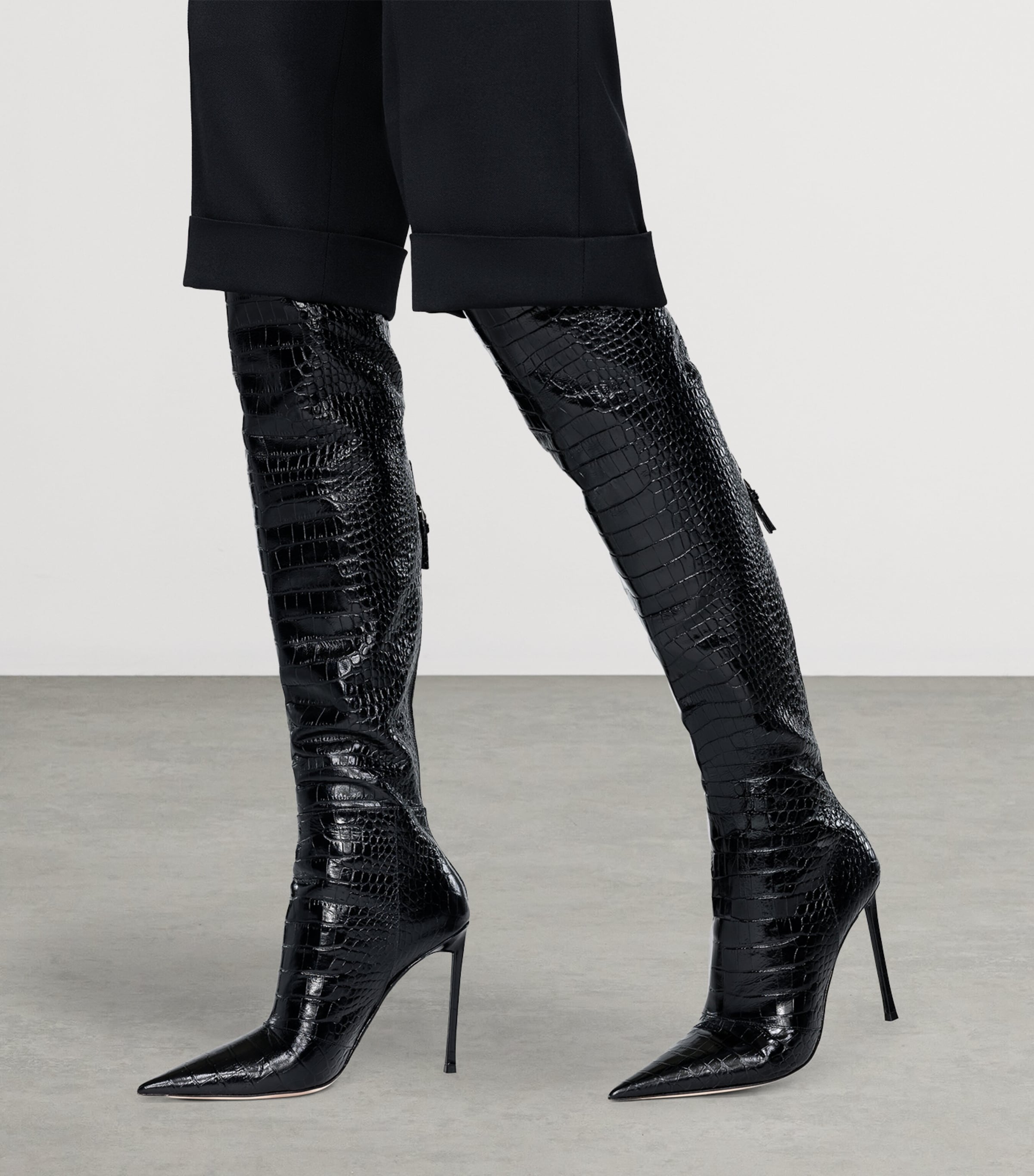 TOM FORD Croc-Embossed Leather Over-The-Knee Boots 105 Naa Image 2