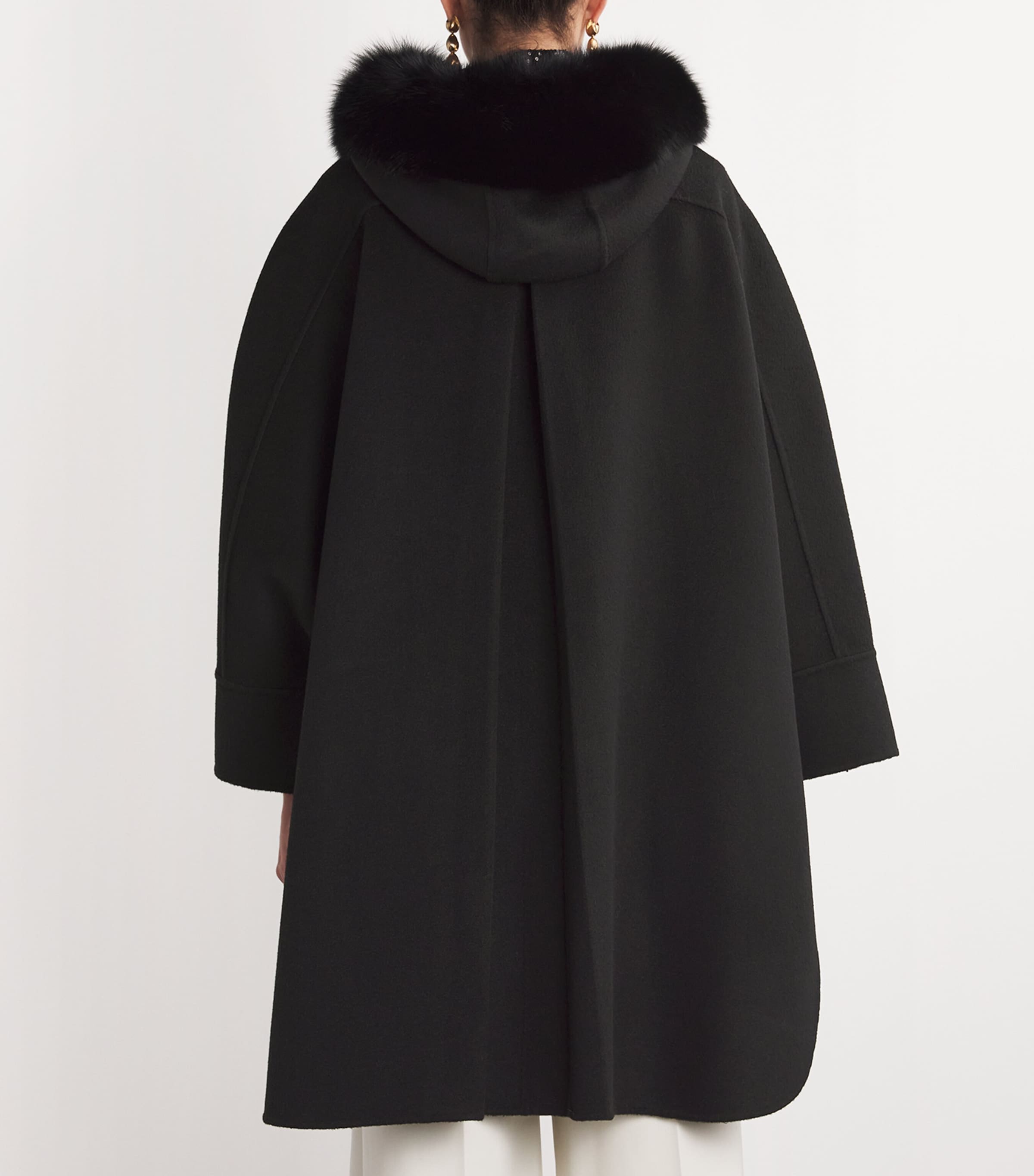 Yves Salomon Womens Wool-Cashmere Fox-Trim Cape Coat Image 4