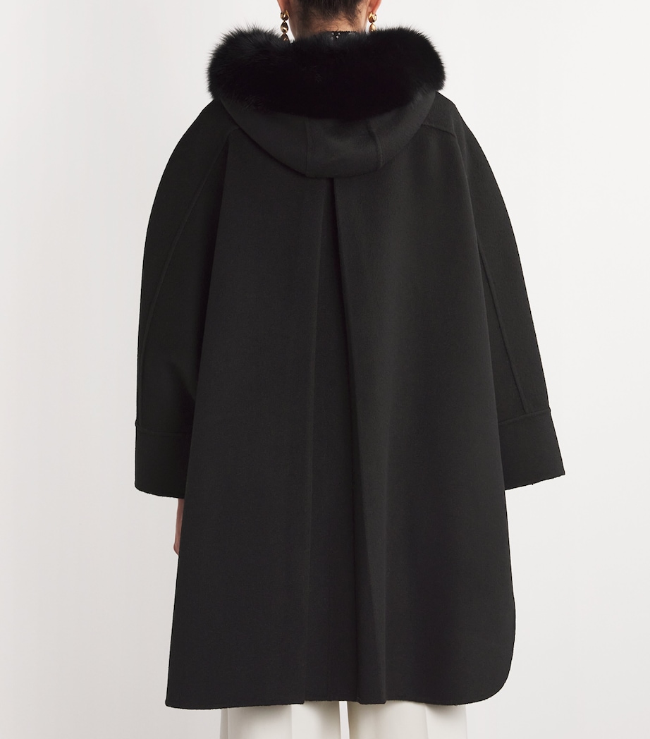 Wool-Cashmere Fox-Trim Cape Coat C99 Image 4