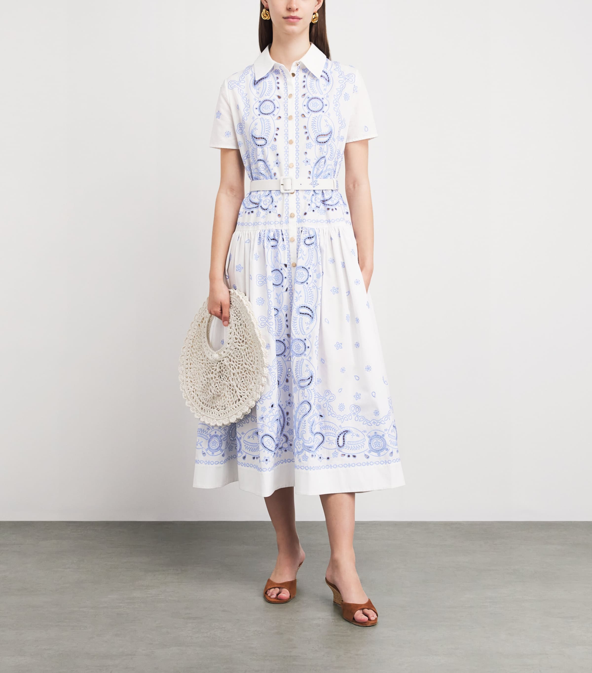 Self-Portrait Womens Cotton Embroidered Midi Dress White Image 2