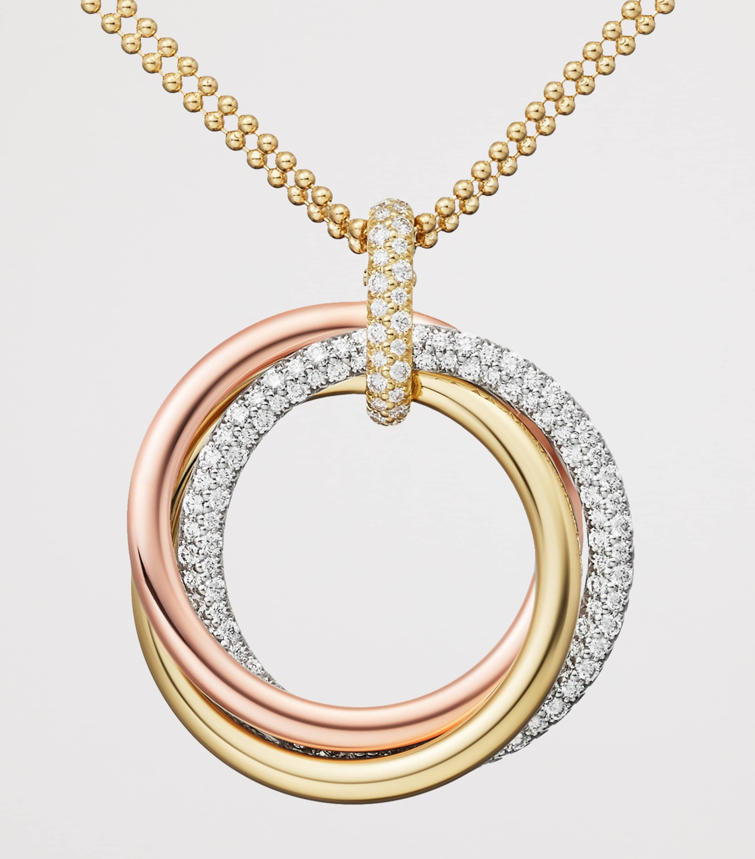 Cartier Large White, Rose, Yellow Gold and Diamond Trinity Necklace Mixed Gold Image 2