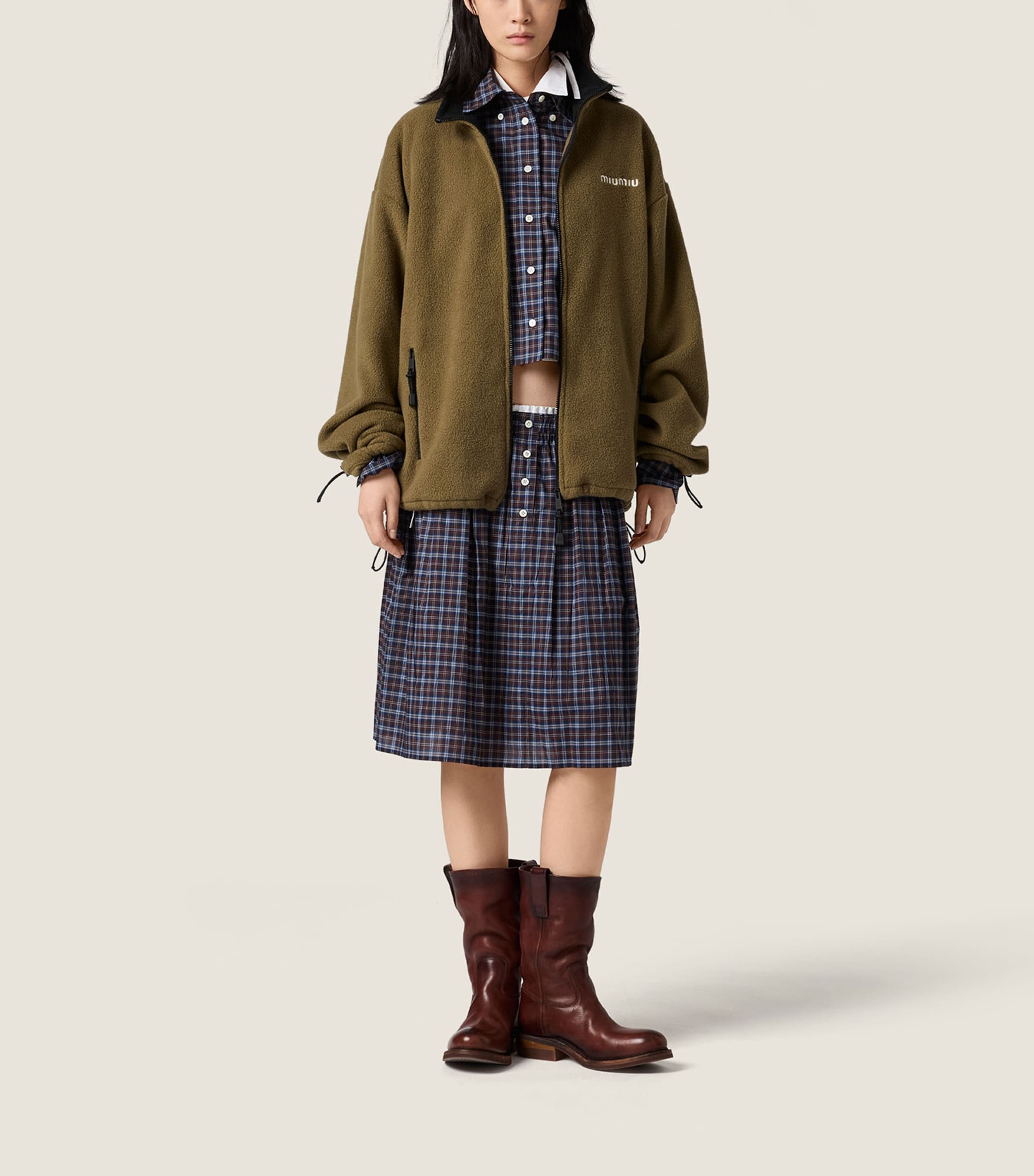 Miu Miu Womens Fleece Zip-Up Jacket Green Image 2