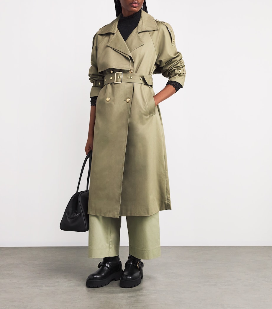 Maje Womens Cotton Belted Trench Coat Khaki Image 2