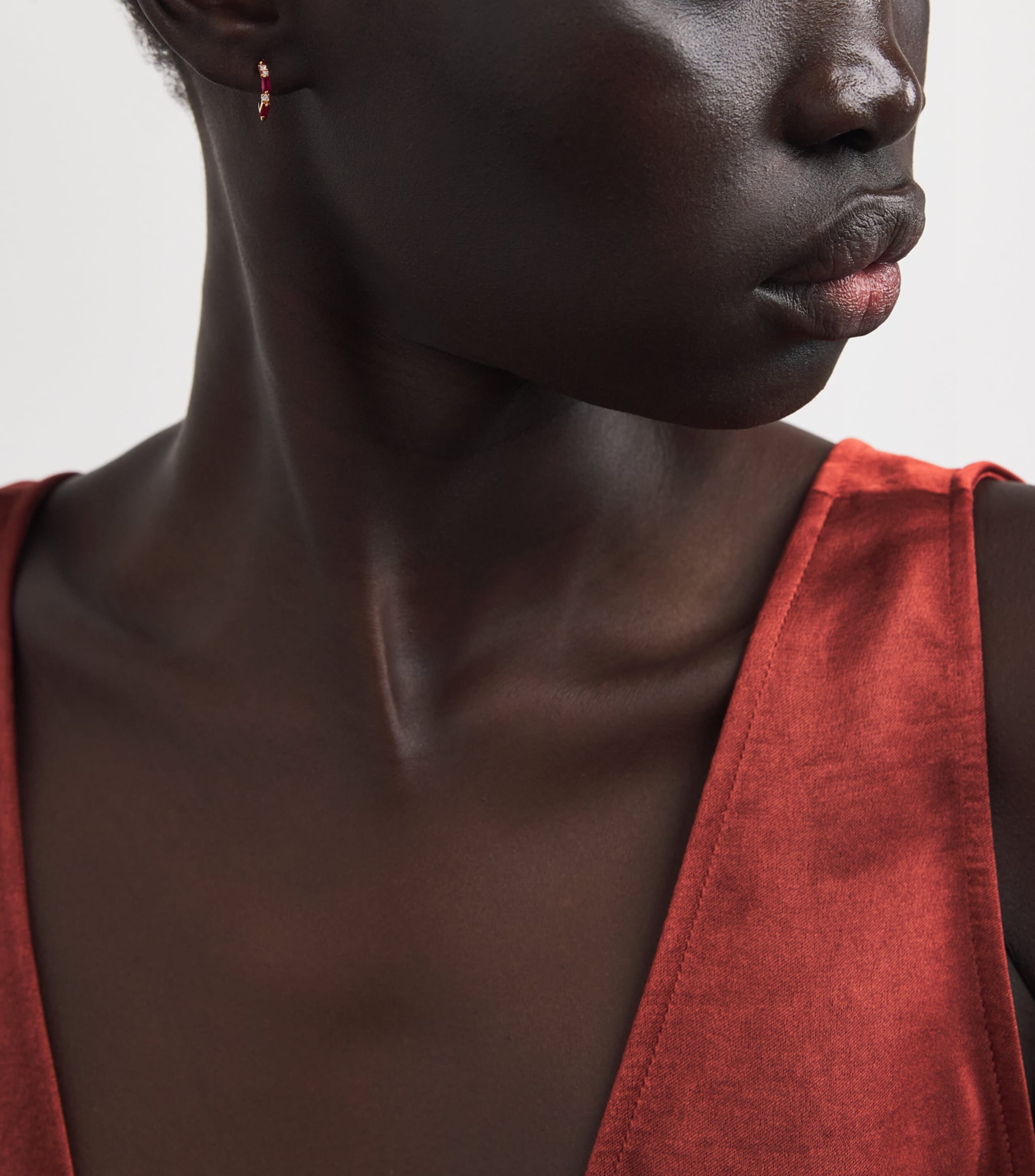 Suzanne Kalan Rose Gold, Ruby and Diamond Thin Mix Hoop Earrings Rg/ruby Image 2
