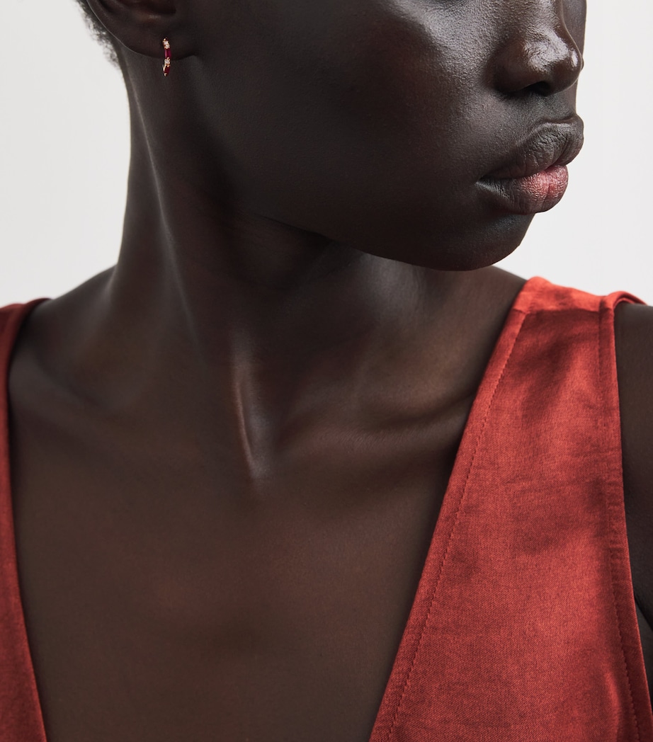 Suzanne Kalan Rose Gold, Ruby and Diamond Thin Mix Hoop Earrings Rg/ruby Image 2