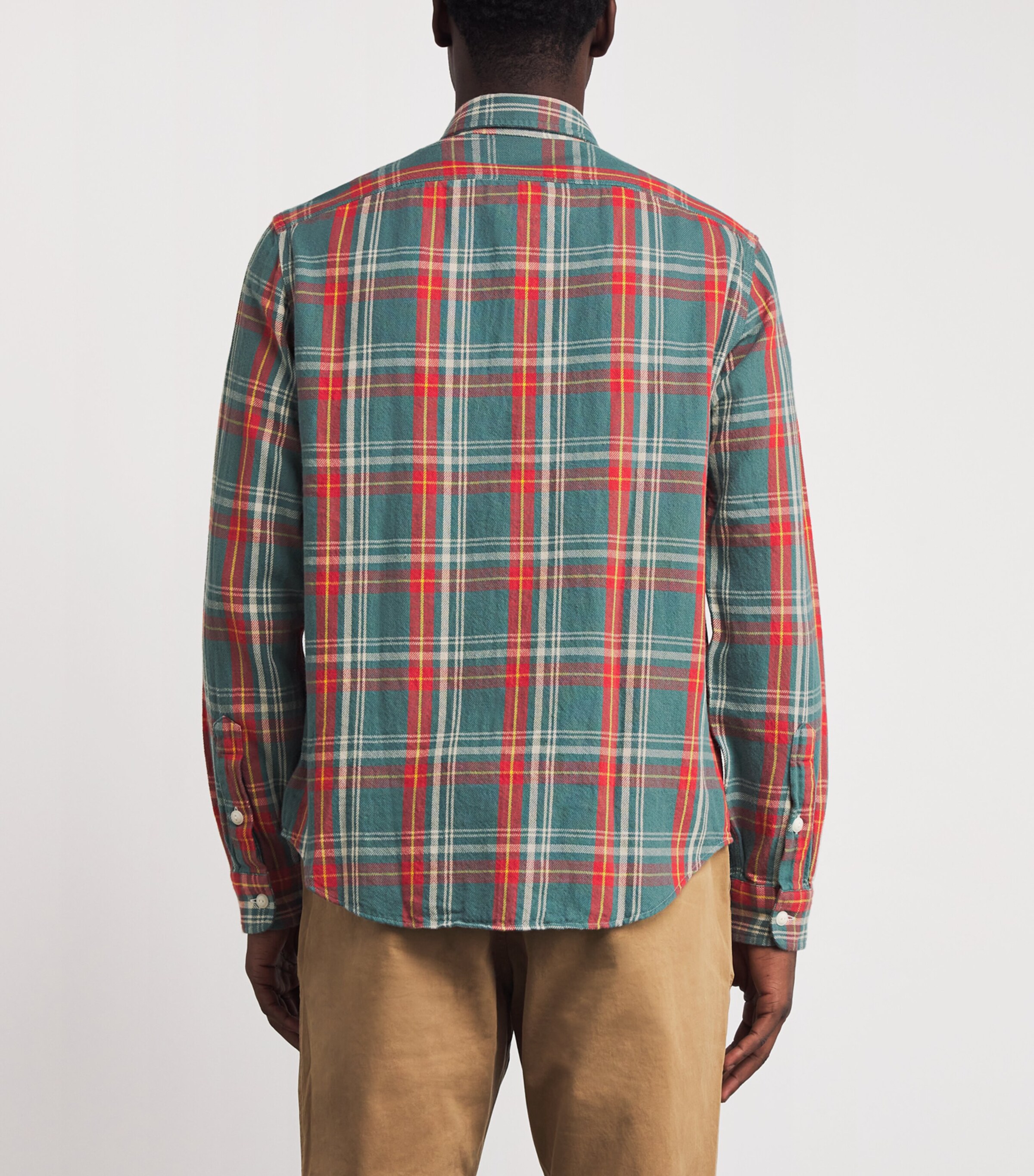 Cotton Flannel Check Overshirt GREEN RED Image 4