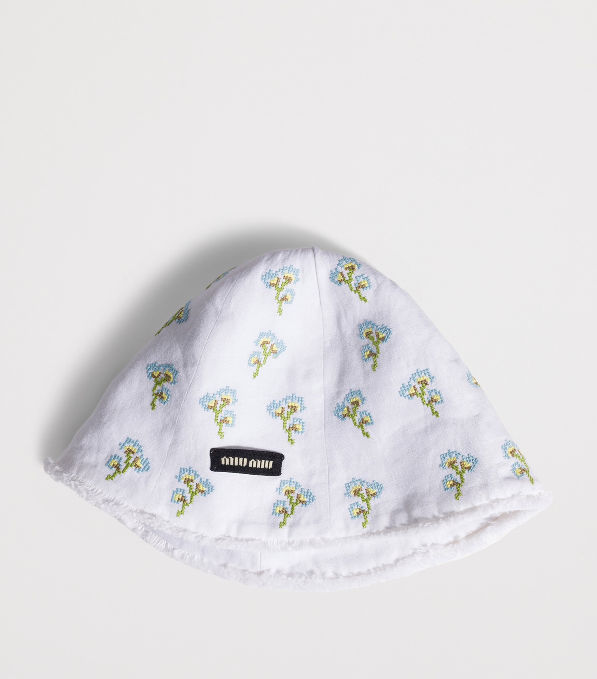 Miu Miu Flax Embroidered Hat White Image 2