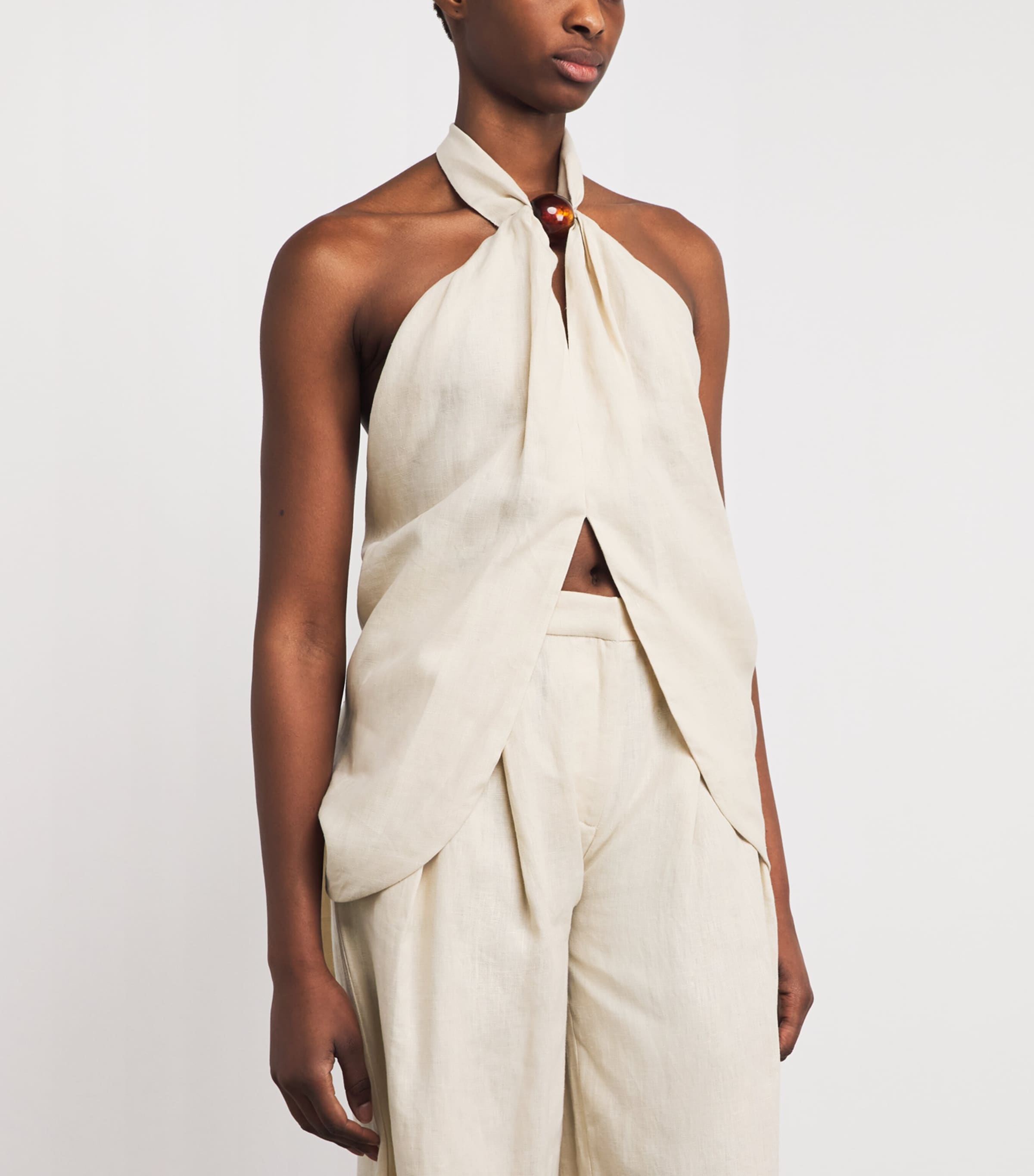 Faithfull the Brand Womens Linen Biba Halterneck Top Panna Image 4