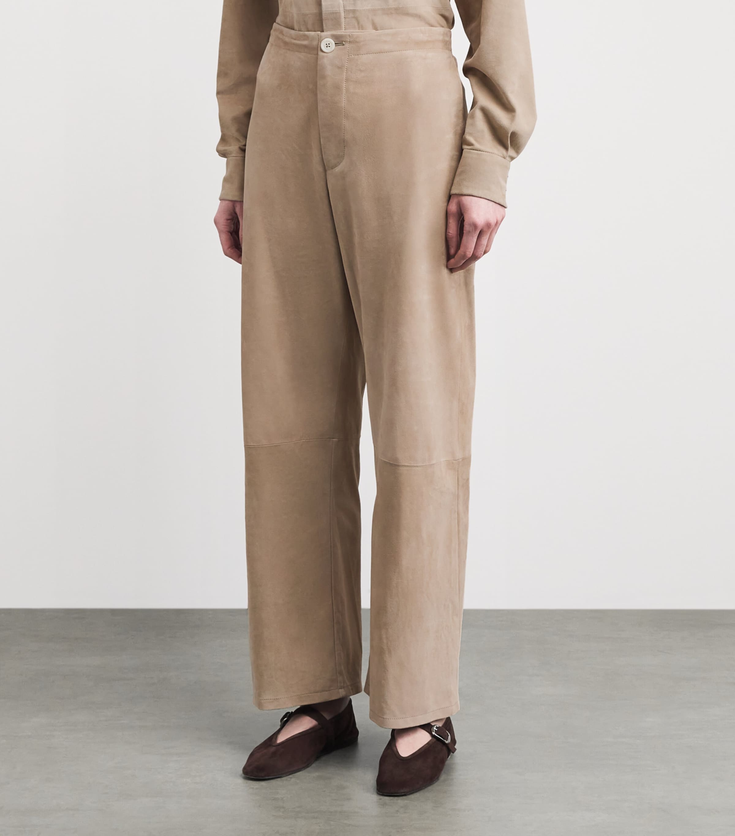 Lauren Manoogian Womens Suede Straight Tailored Trousers Sand Image 4