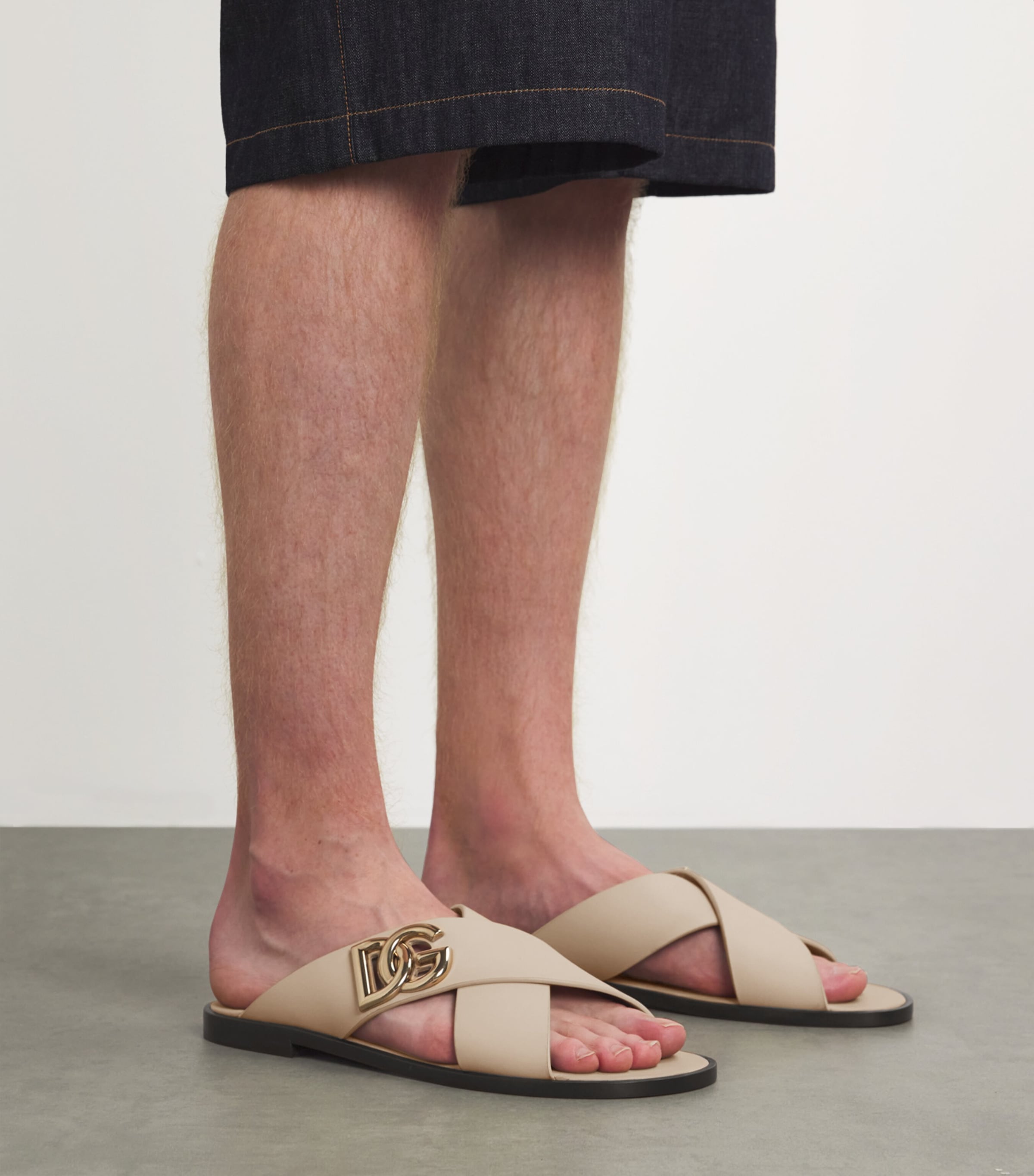 Leather Logo Crossover Sandals 8H005-CAPPUCCINO Image 6