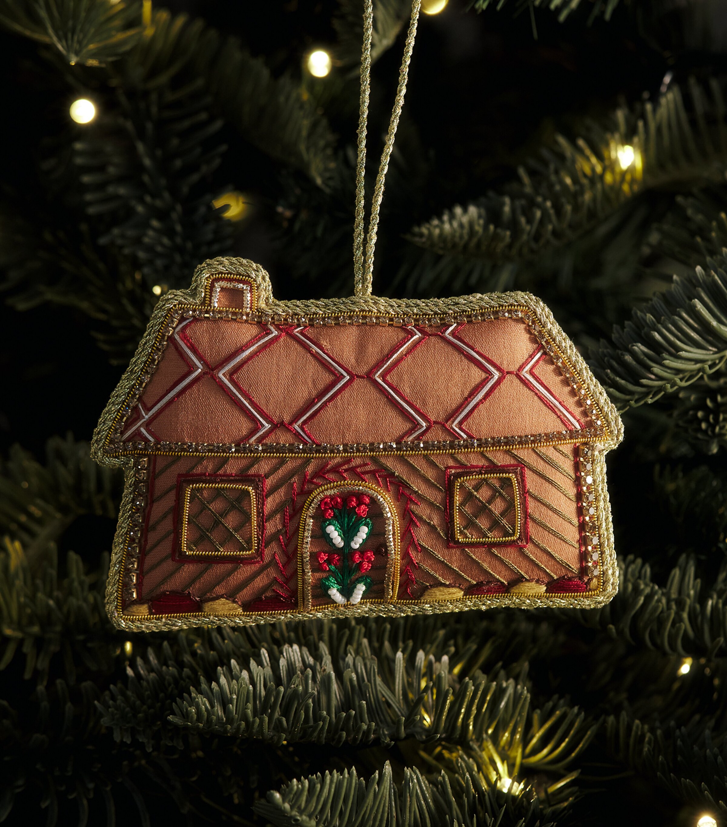 Tinker Tailor Beaded Farmhouse Tree Decoration Pink & Gold Image 3