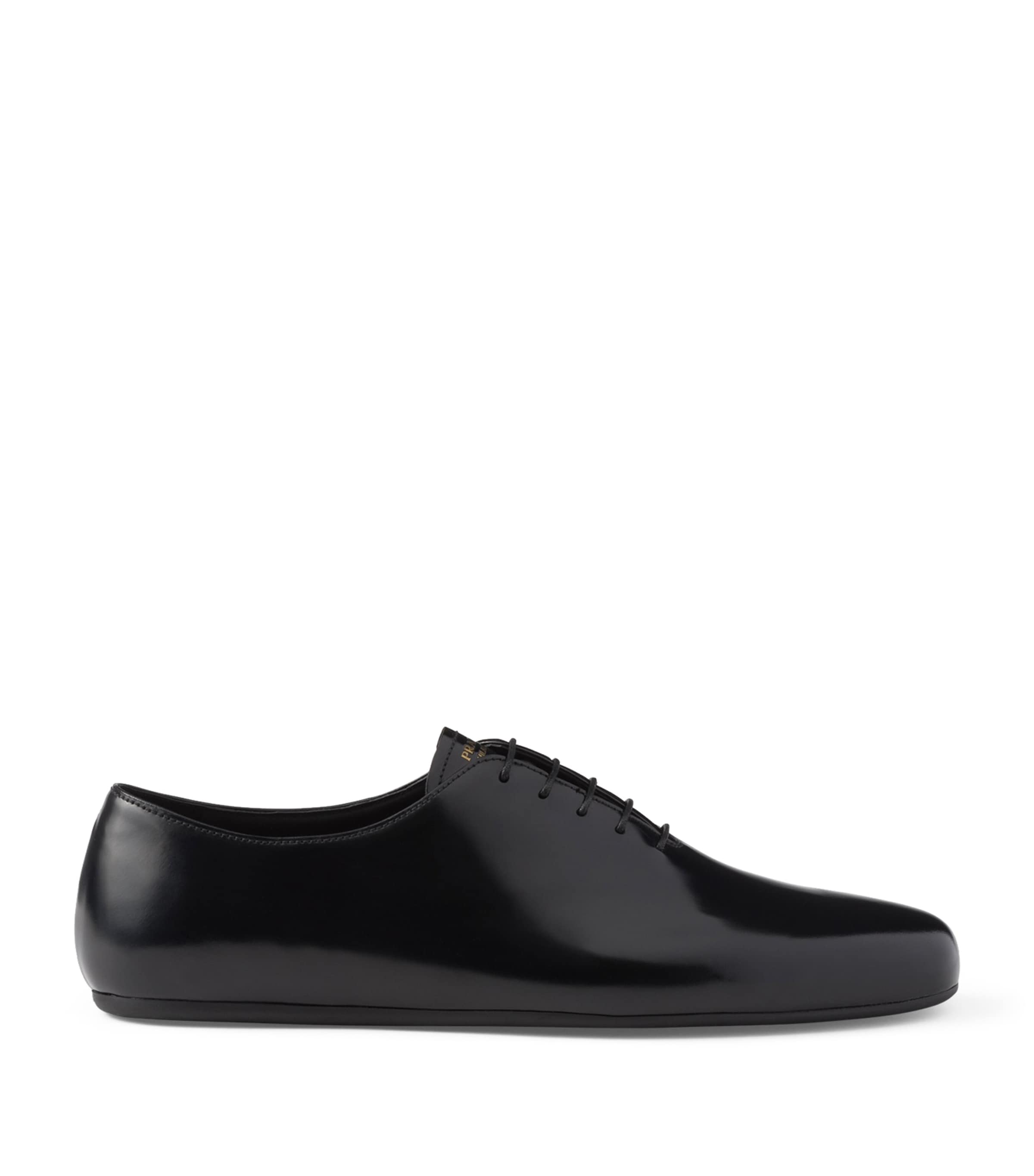 Prada Brushed-leather Lace-up Shoes In Nero