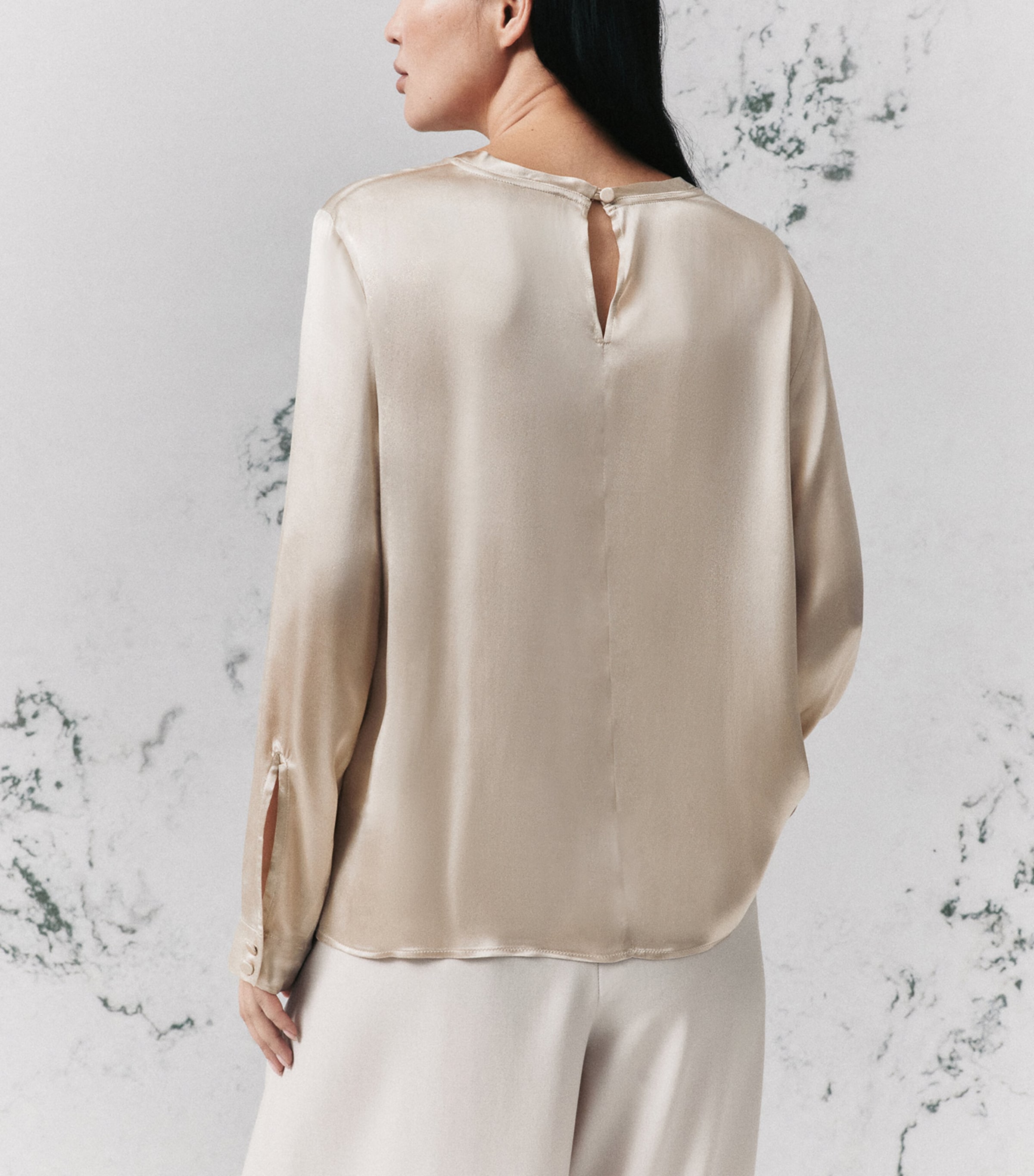 Marella Womens Satin Round-Neck Blouse Turtledove Image 3