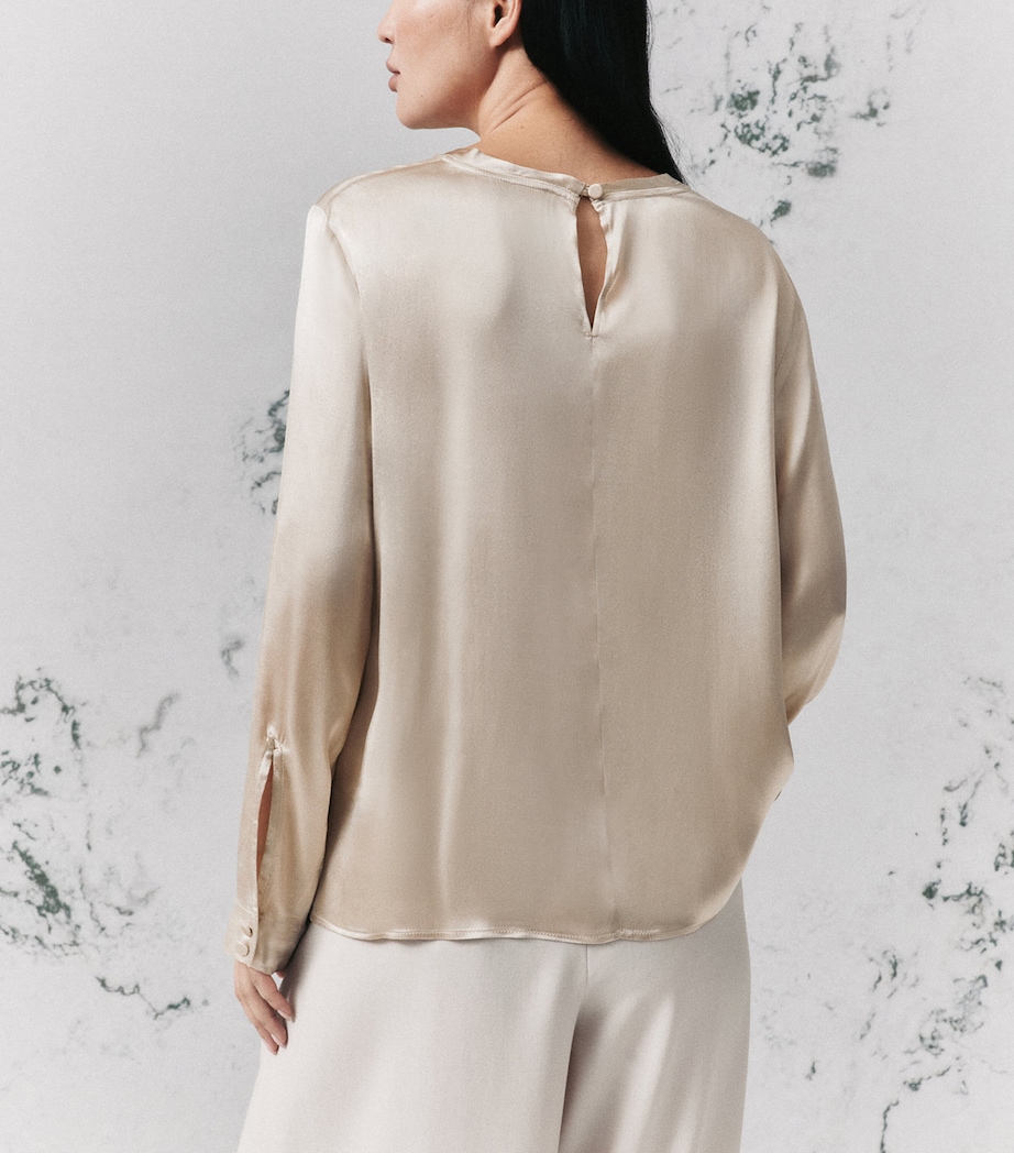 Marella Womens Satin Round-Neck Blouse Turtledove Image 3