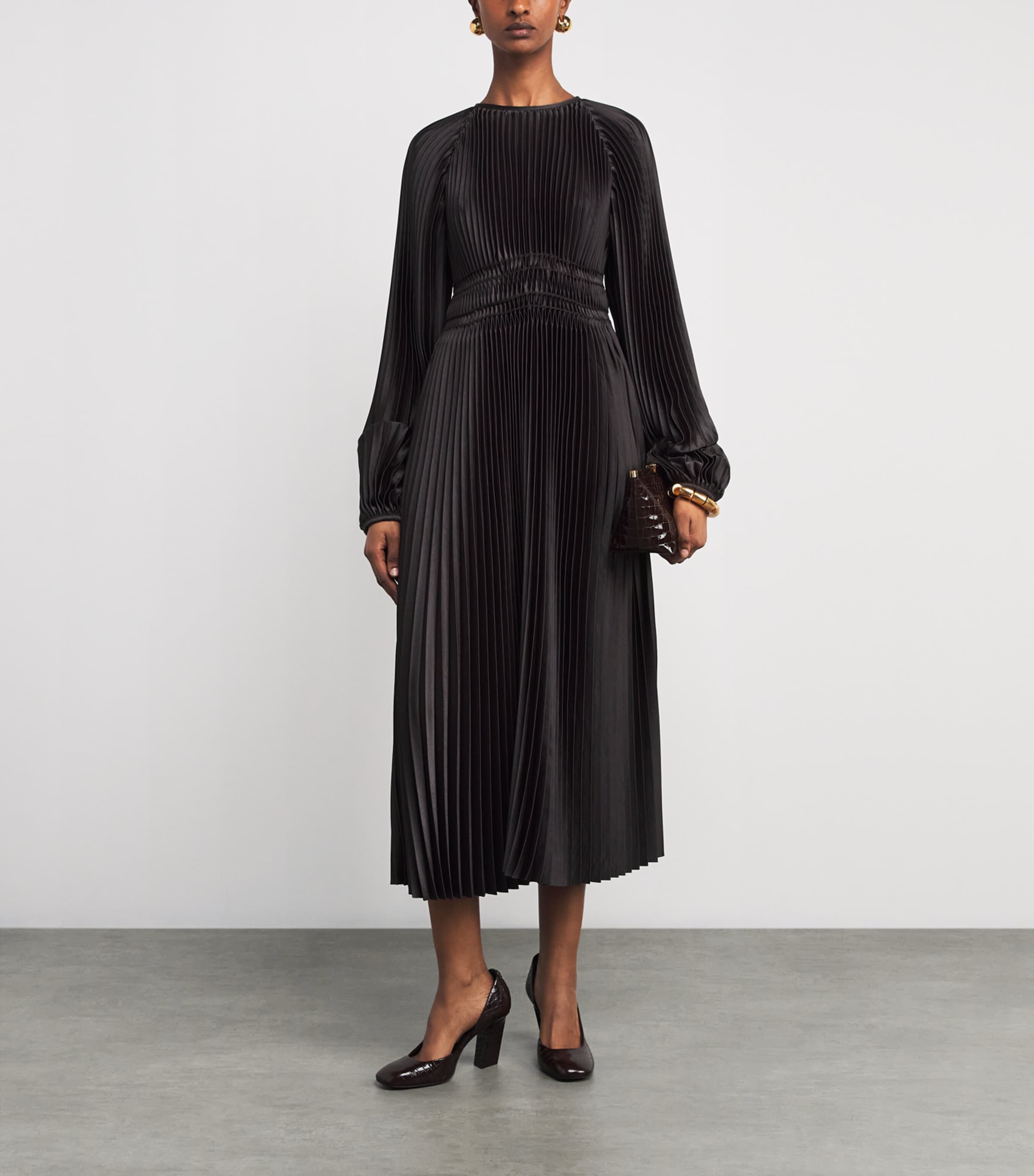 Pleated Ortiz Midi Dress COCOA Image 2