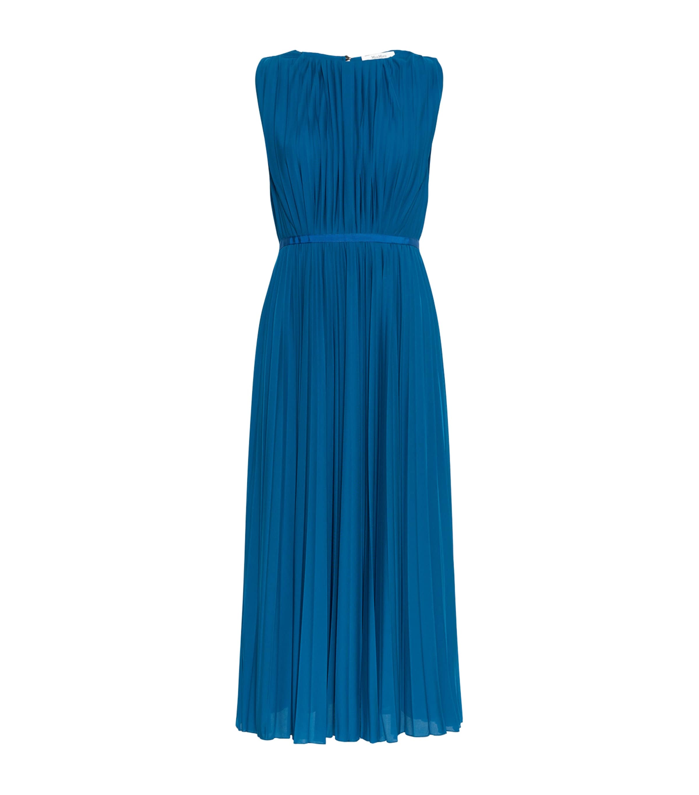 Max Mara Womens Sleeveless Pleated Midi Dress Navy Image 1