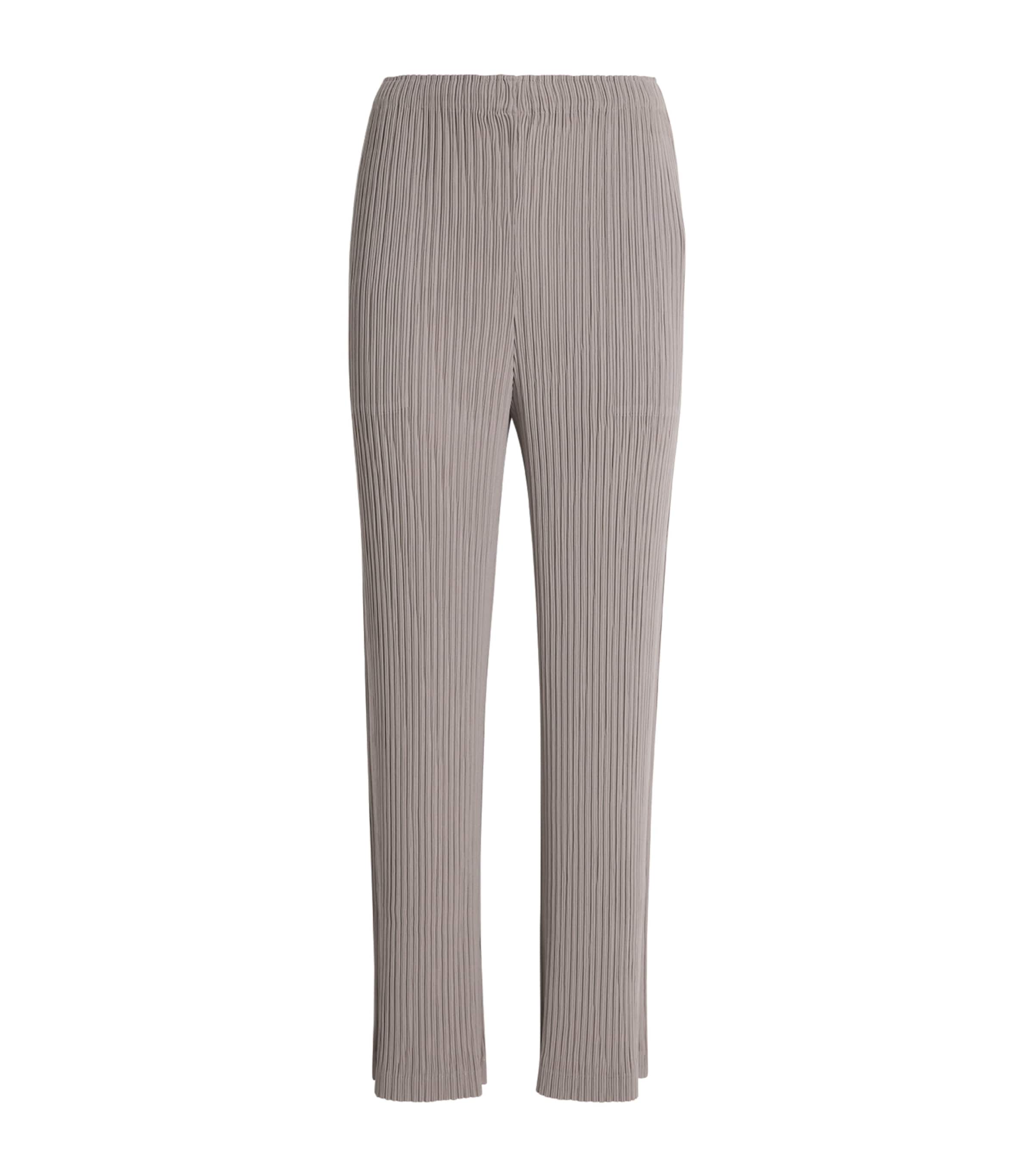 Issey Miyake Womens Hatching Pleats Straight Leg Trousers Greige Image 1