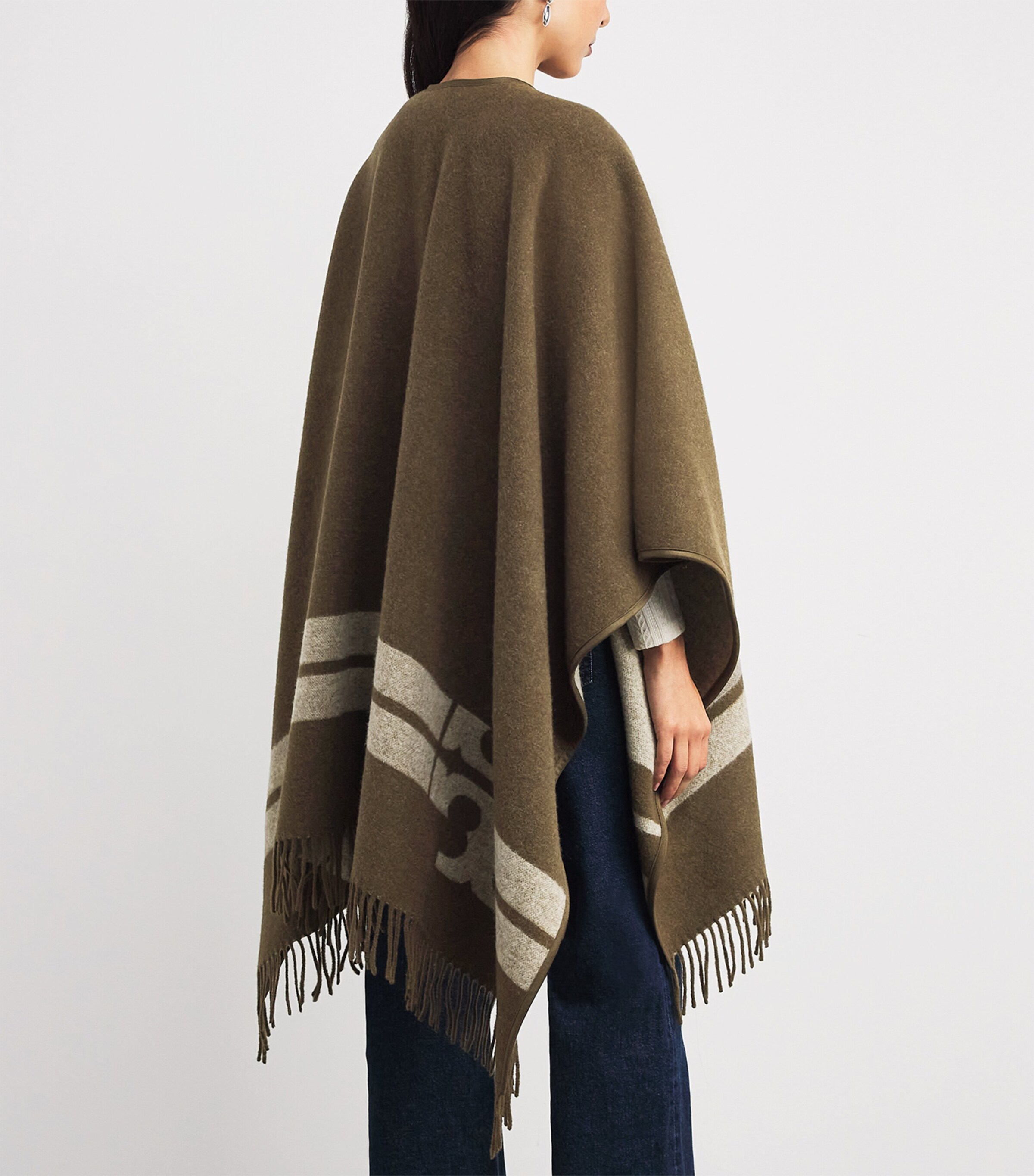 Tory Burch Womens Wool Stripe Logo Cape Brown Image 4