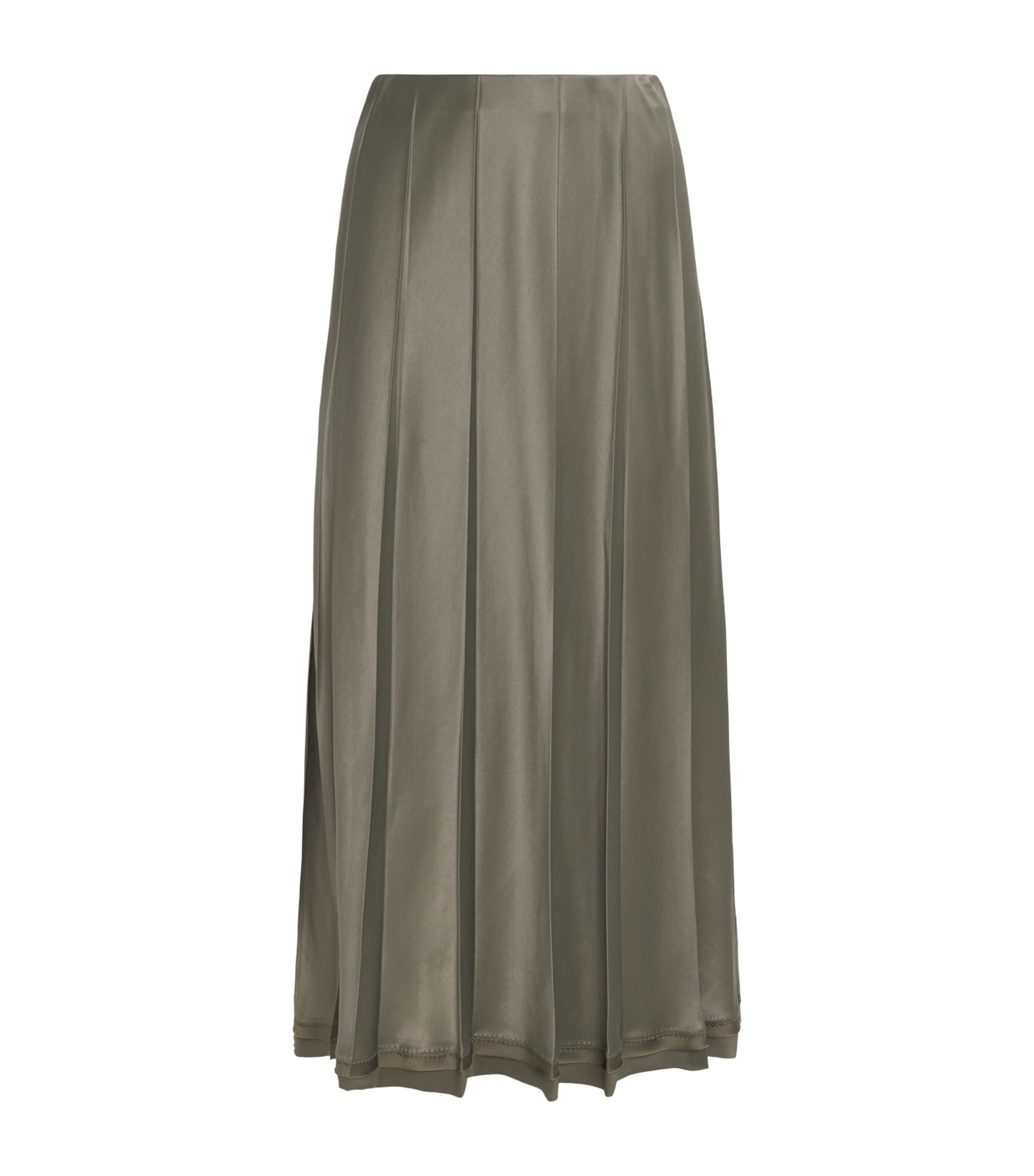 Vince Womens Satin Pleated Midi Skirt Pine Grove Image 1