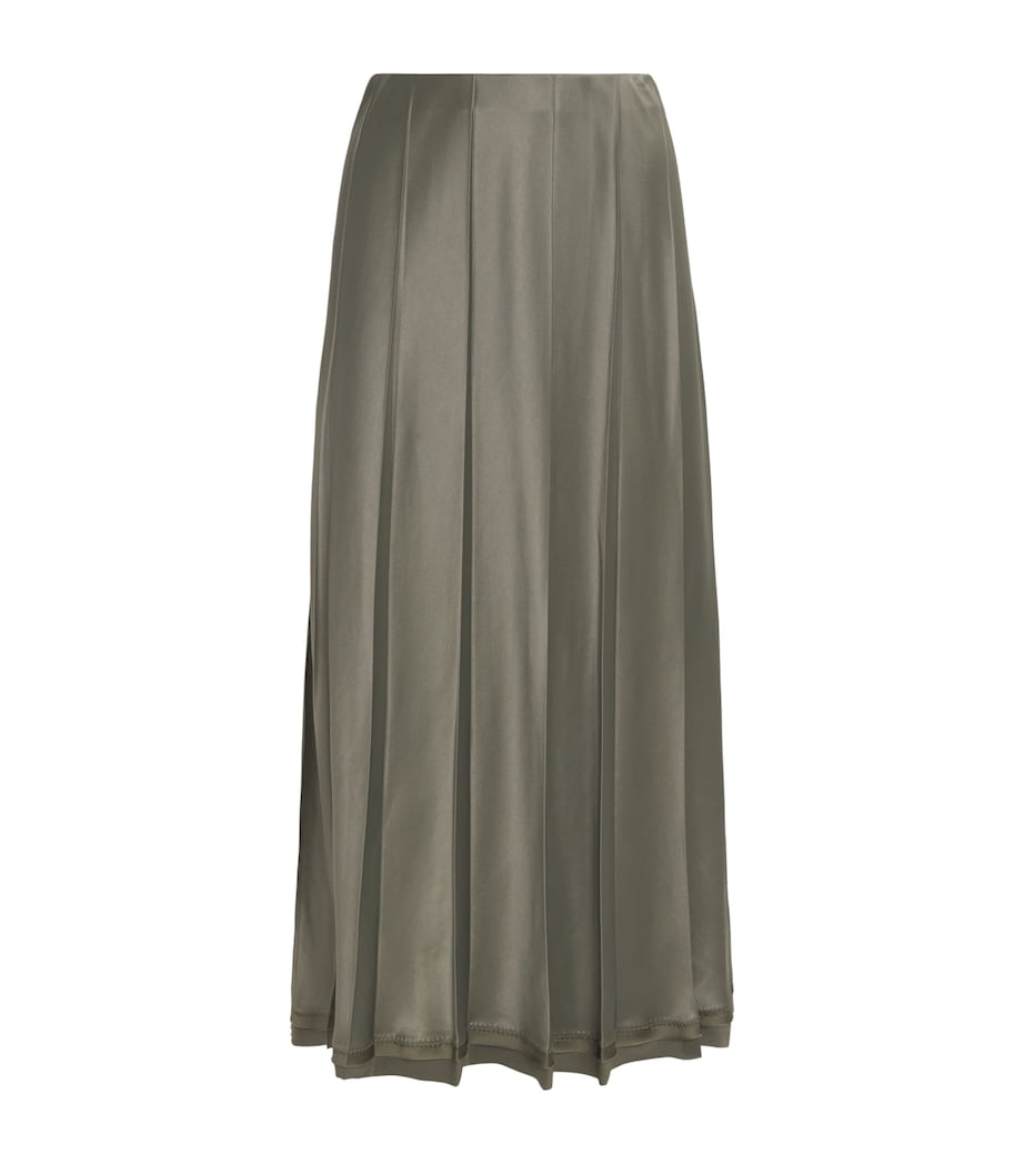 Vince Womens Satin Pleated Midi Skirt Pine Grove Image 1