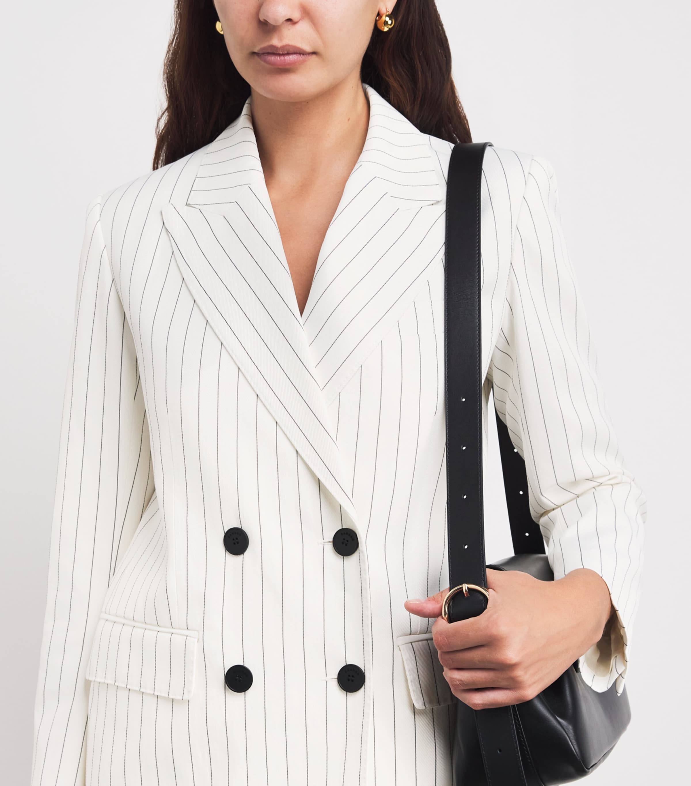 Sandro Paris Womens Stripe Double-Breasted Blazer Ecru / Black Image 3