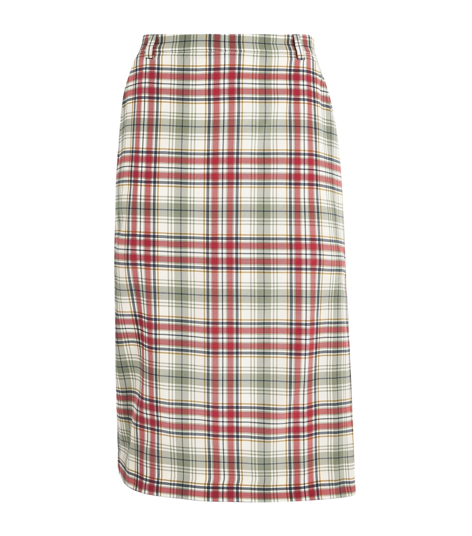 Alessandra Rich Womens Silk Tartan Midi Pencil Skirt Green Red Image 1