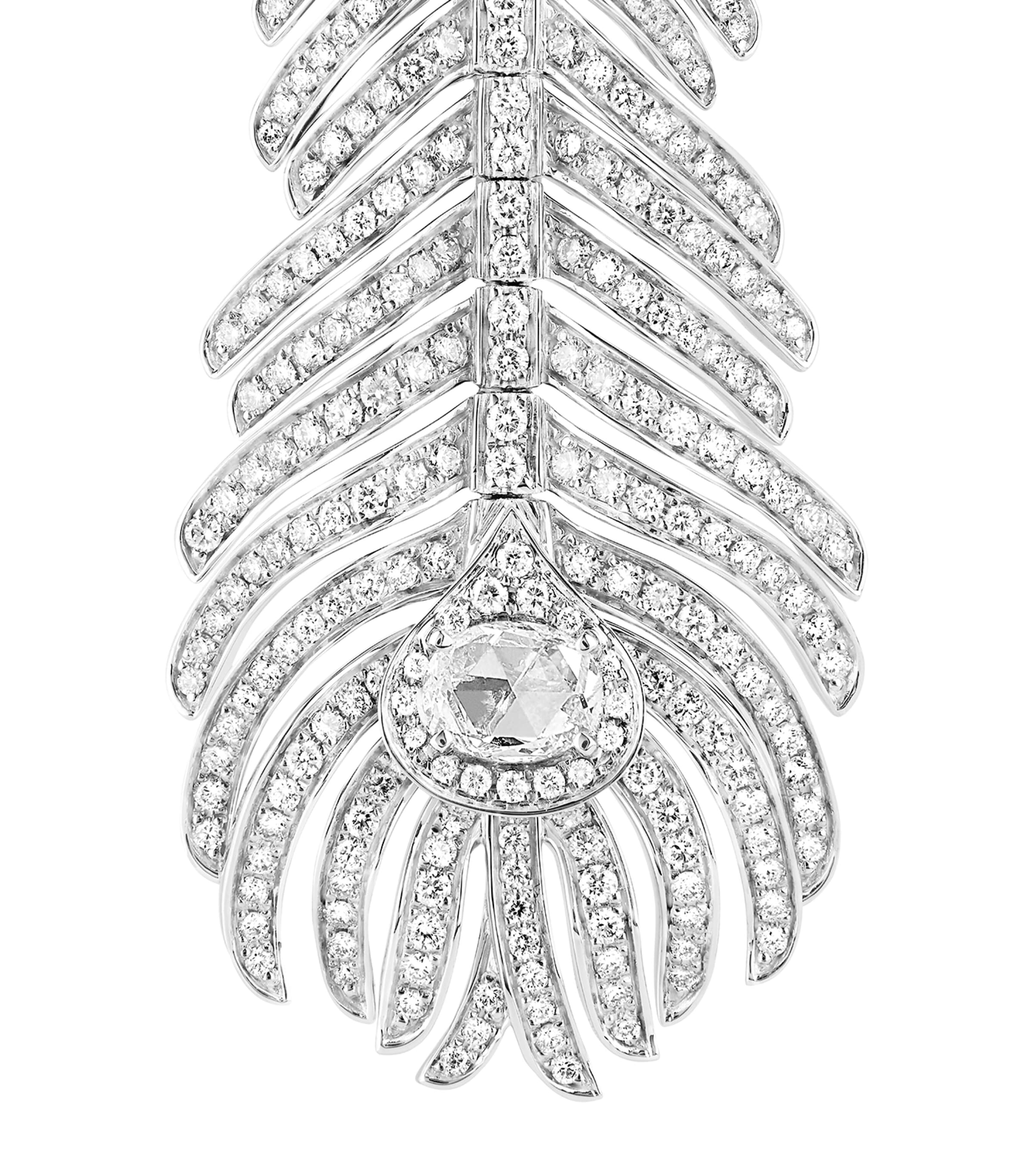 Medium White Gold and Diamond Plume de Paon Earrings WHITE Image 3