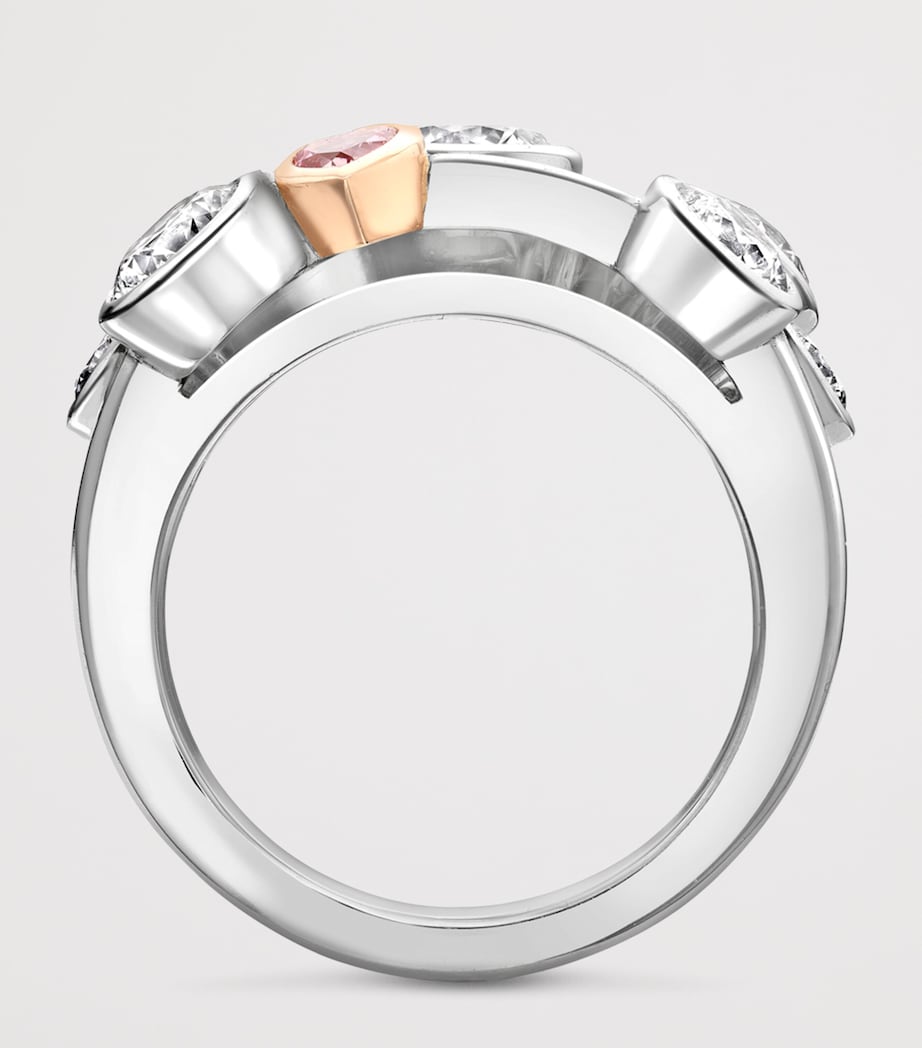 Boodles Platinum, Rose Gold, White diamond and Pink Diamond Heart Raindance Ring Platinum Image 4