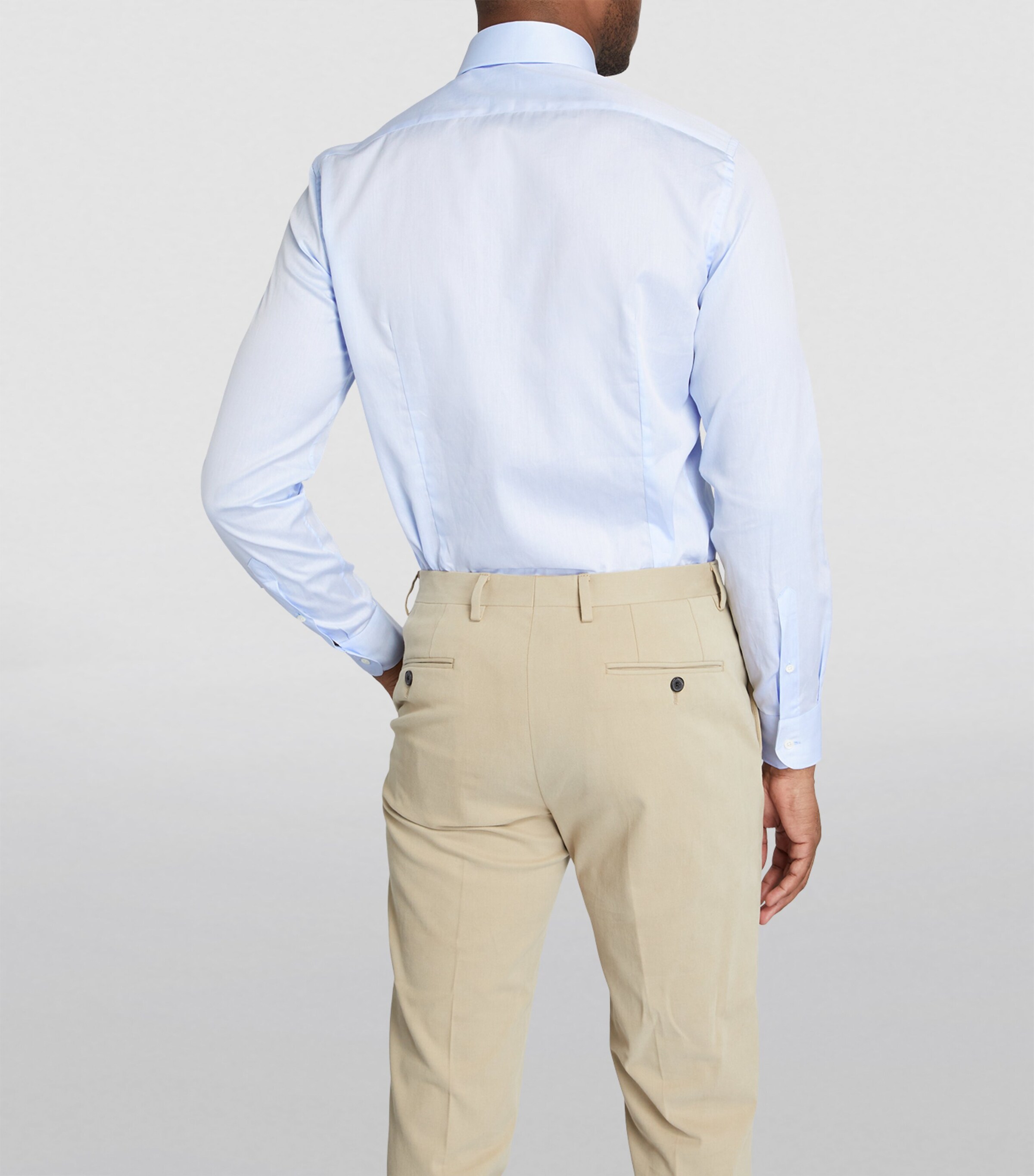 Cotton Twill Long-Sleeve Shirt 009-LT BLUE Image 4