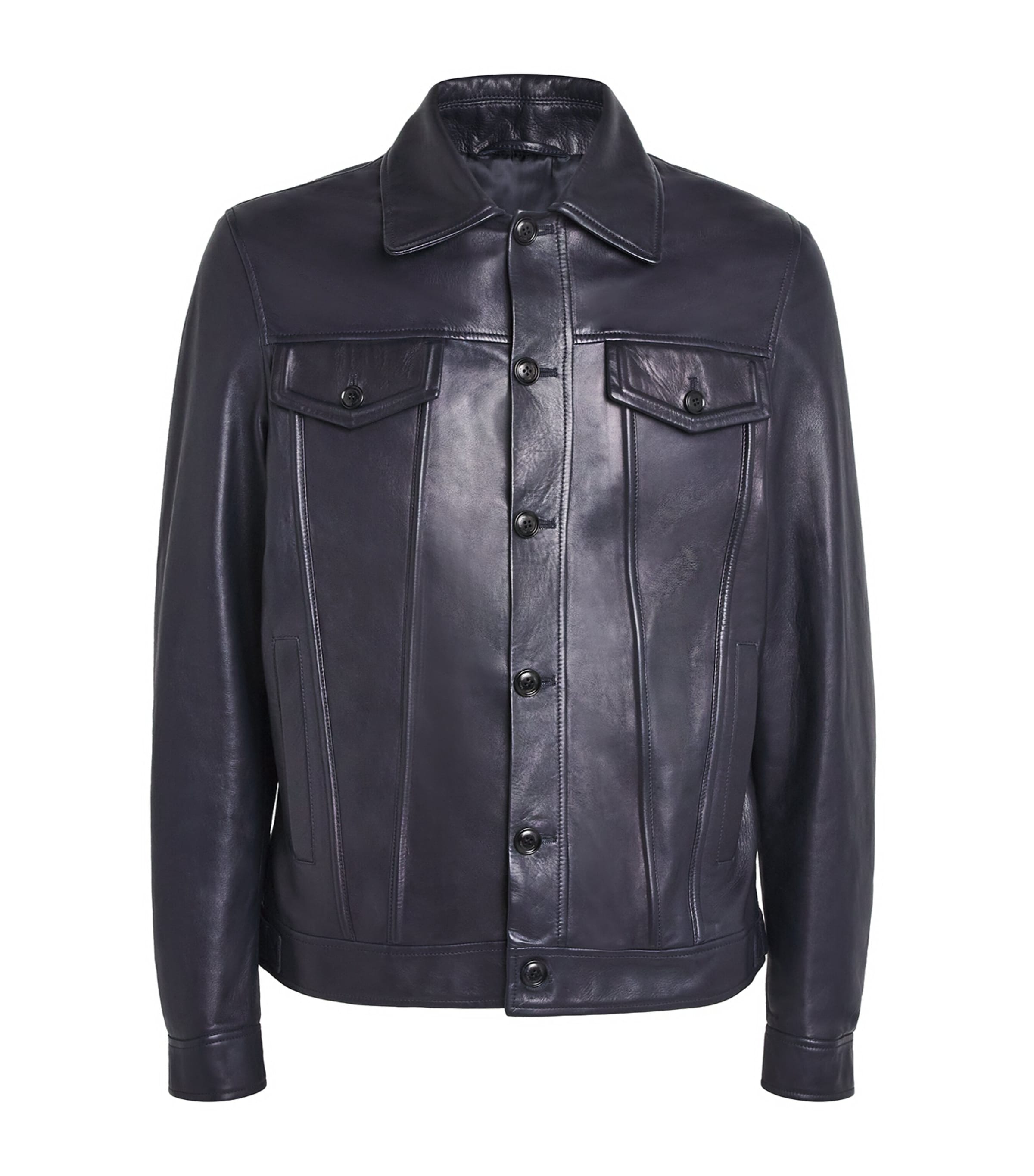 Brett Johnson Lamb Leather Jacket In Blue