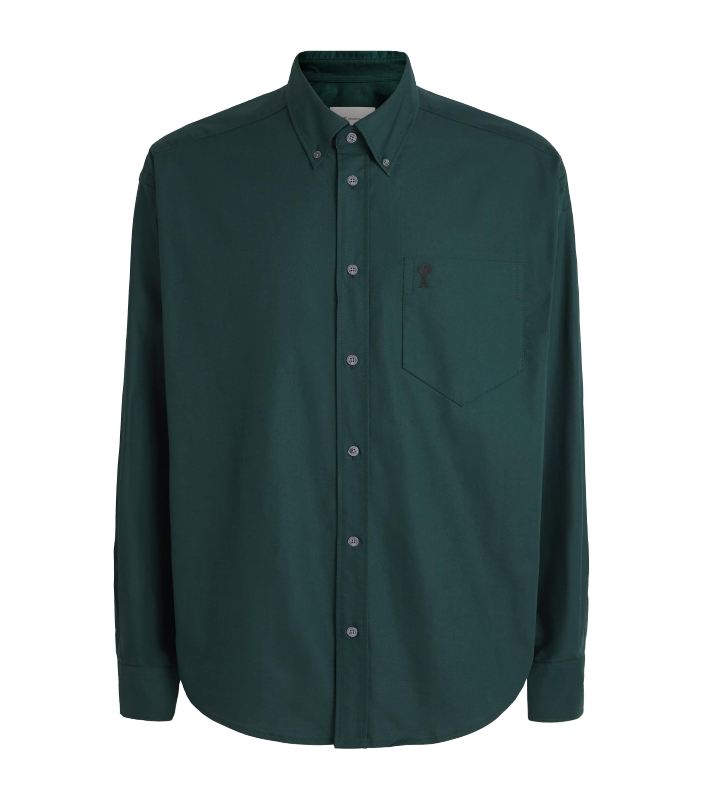 AMI Paris Mens Cotton Ami de Coeur Shirt Vert Bouteille Image 1