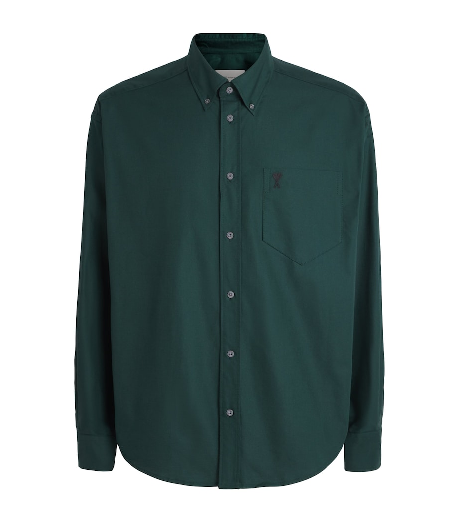AMI Paris Mens Cotton Ami de Coeur Shirt Vert Bouteille Image 1