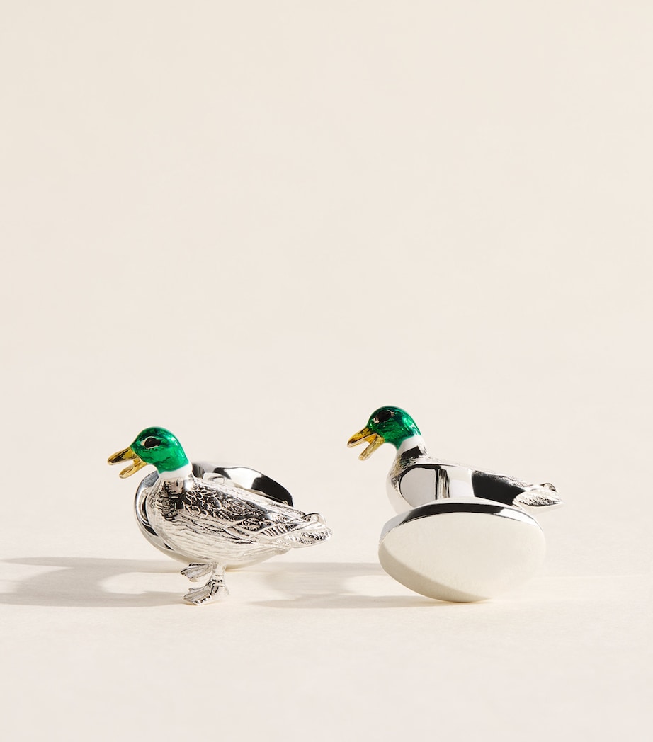 Deakin & Francis Sterling Silver and Enamel Duck Cufflinks Silver Image 1