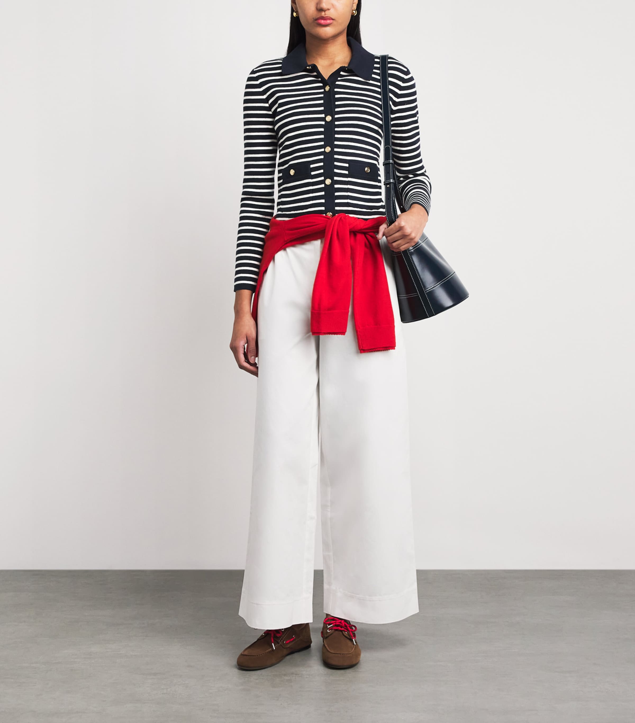 Maje Womens Rib-Knit Stripe Cardigan Navy Image 2