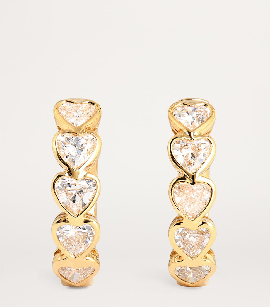 Medium Yellow Gold and Diamond Heart Hoop Earrings YELLOW GOLD Image 3