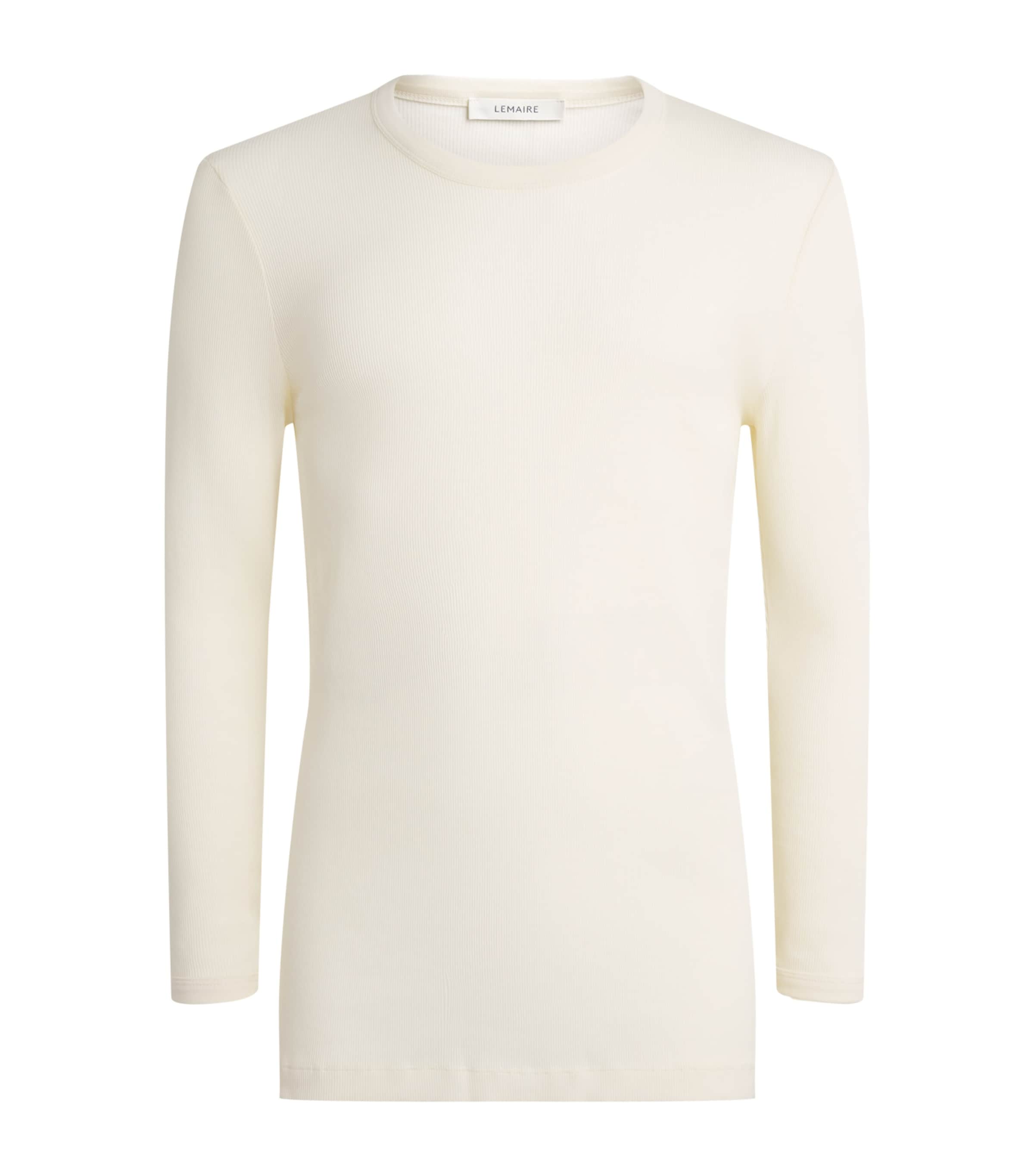 Lemaire Mens Ribbed Cotton Long-Sleeve T-Shirt Light Cream Image 1