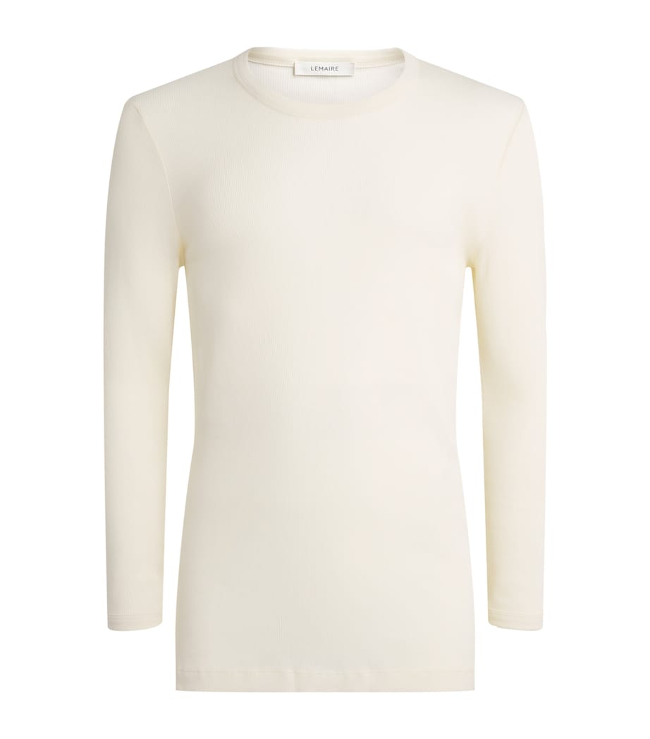 Lemaire Mens Ribbed Cotton Long-Sleeve T-Shirt Light Cream Image 1
