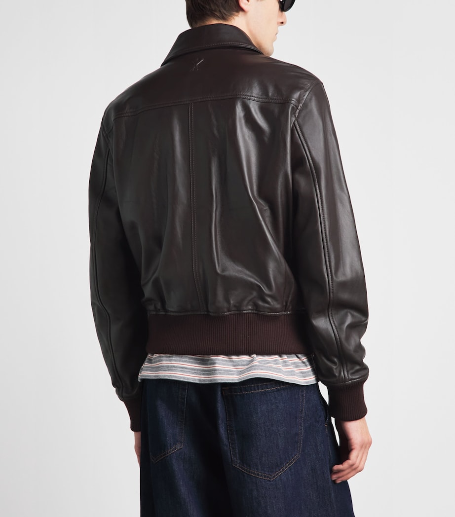 AMI Paris Mens Leather Jacket Cerise Foncee Image 5