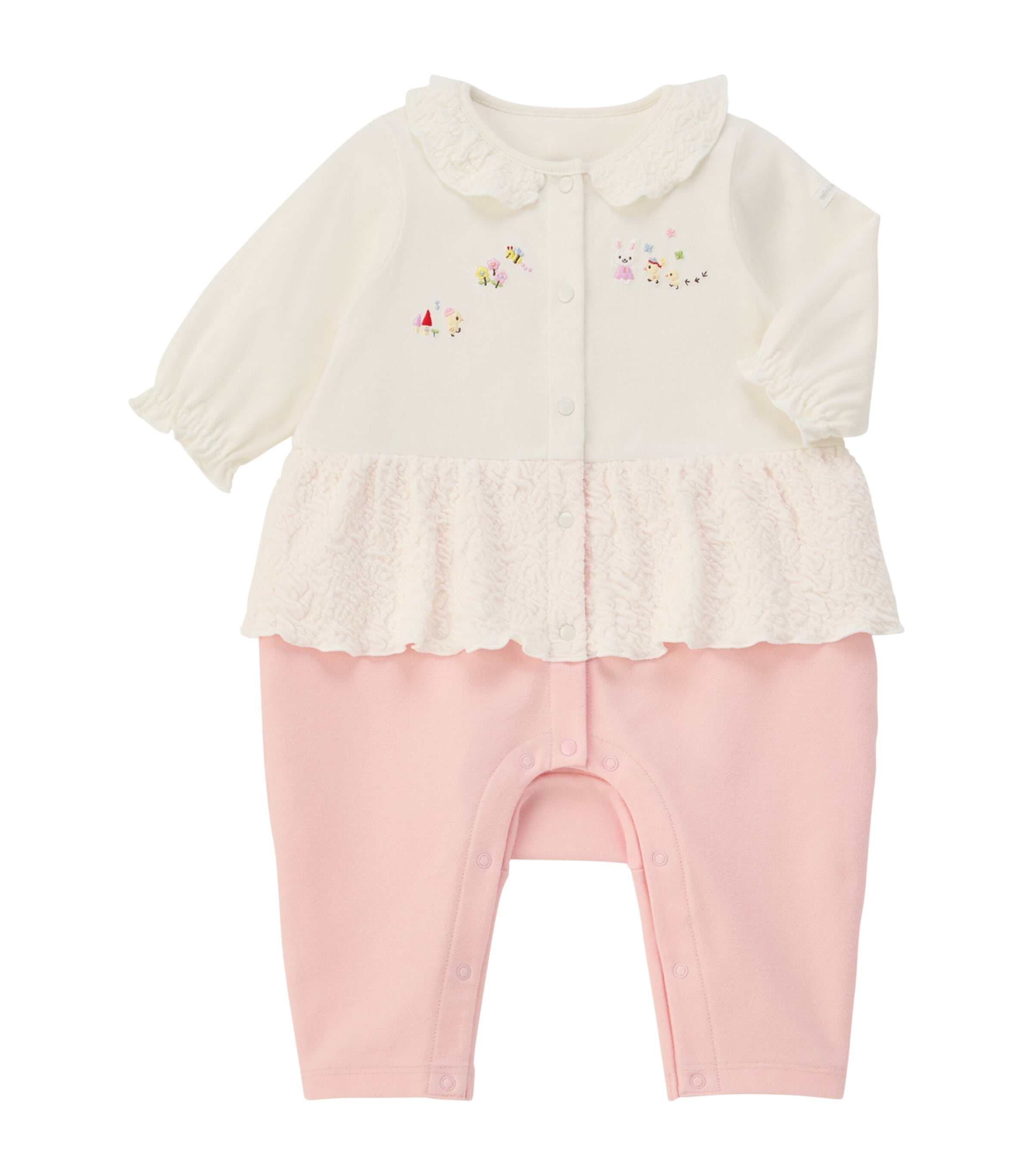 Miki House Embroidered Ruffled Playsuit In Neutral