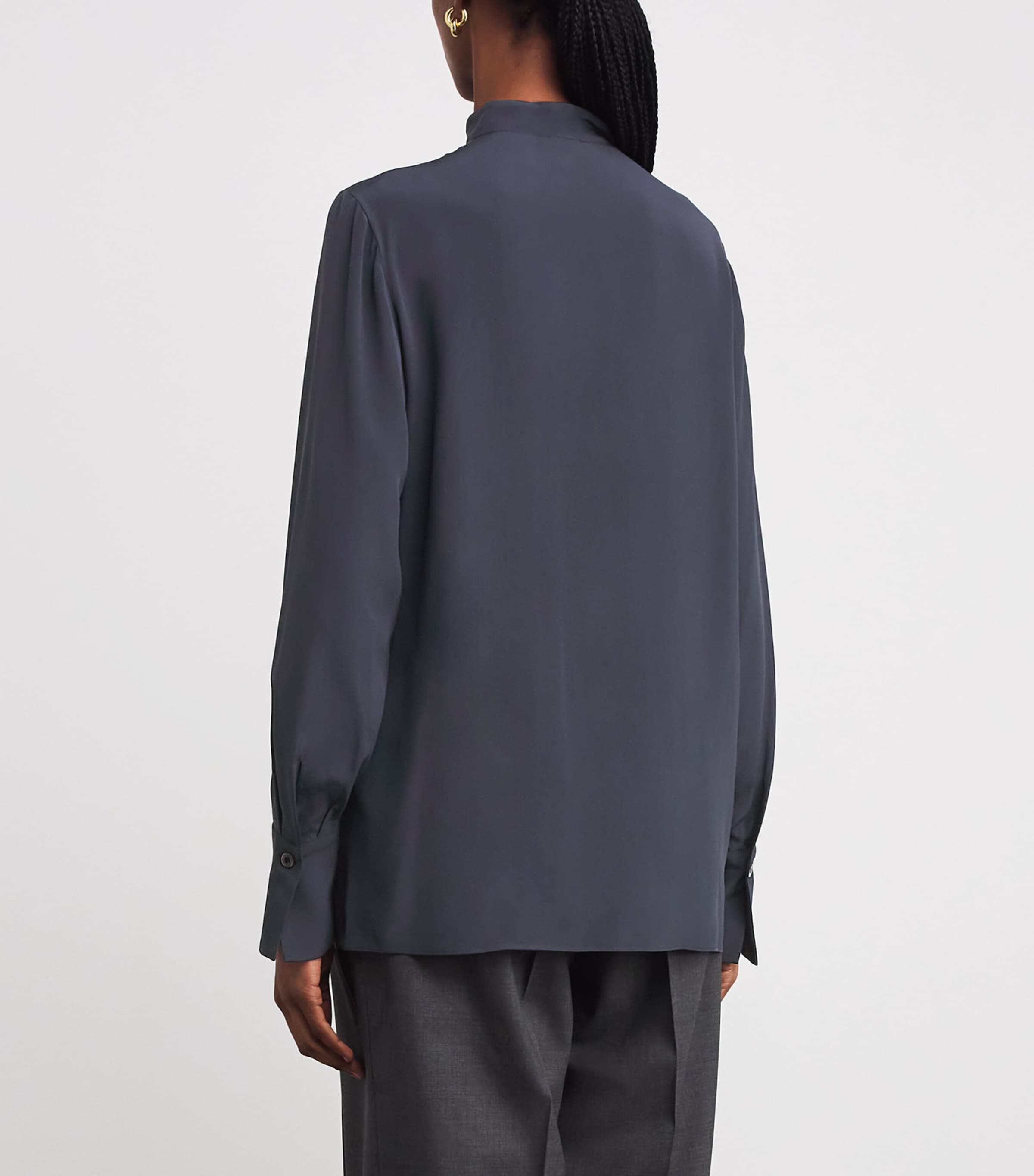 Eleventy Womens Silk Button-Up Tunic Shirt Carbone Image 4