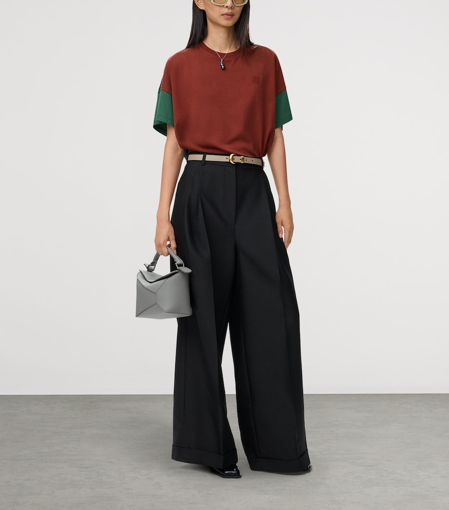 Cotton-Silk Box-Fit T-Shirt BROWN/DARK GREEN Image 2