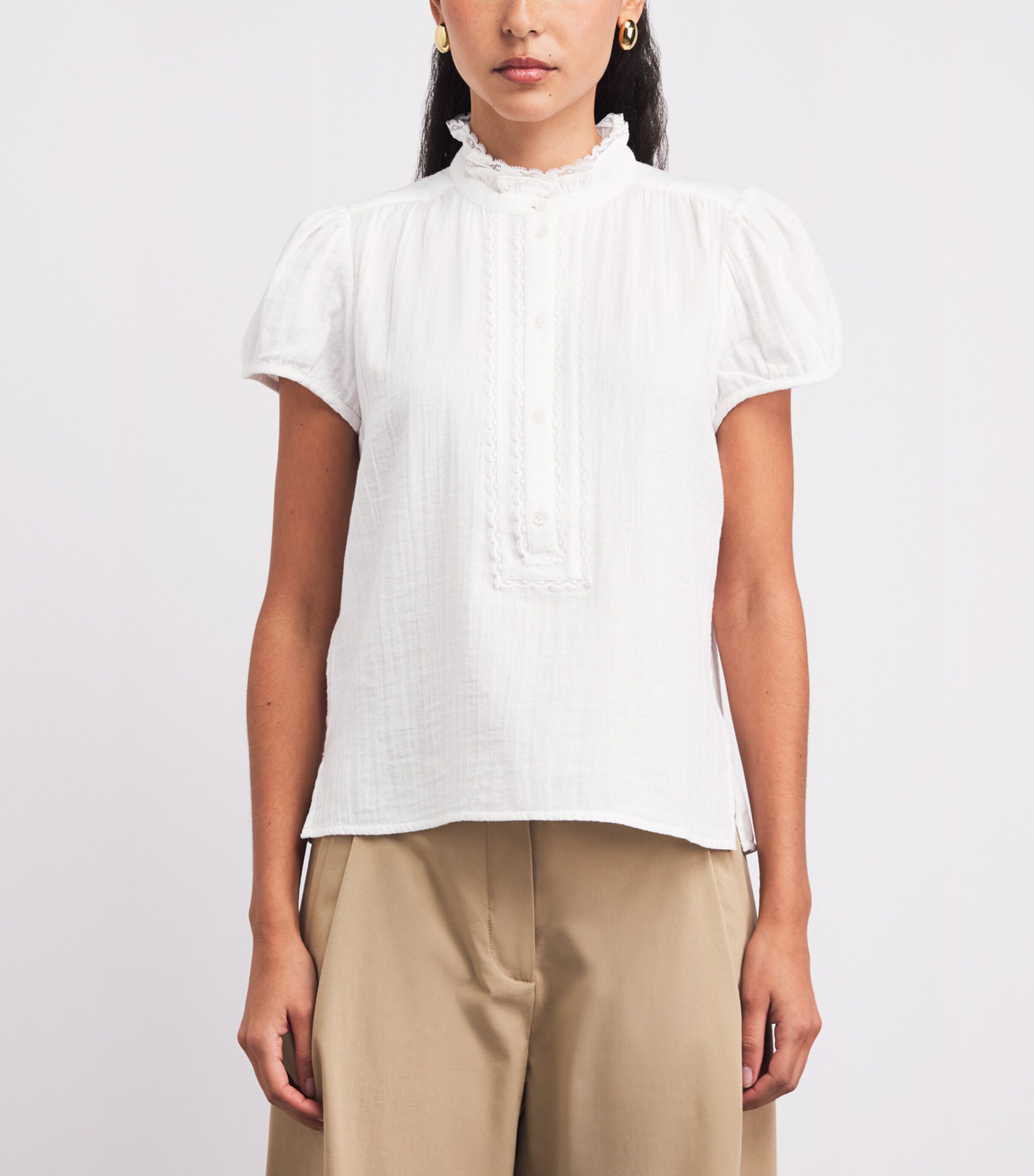 ME+EM Womens Cotton Cheesecloth Blouse Soft White Image 4