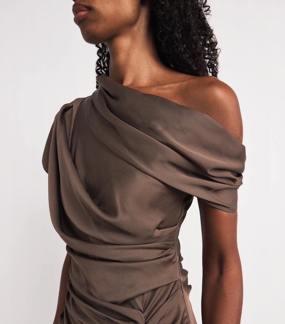 Satin Asymmetric Joanna Midi Dress COCOA Image 4